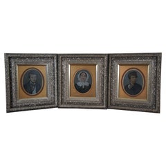 3 antike viktorianische verschönerte bemalte Fotografien, Familienporträts, 20"