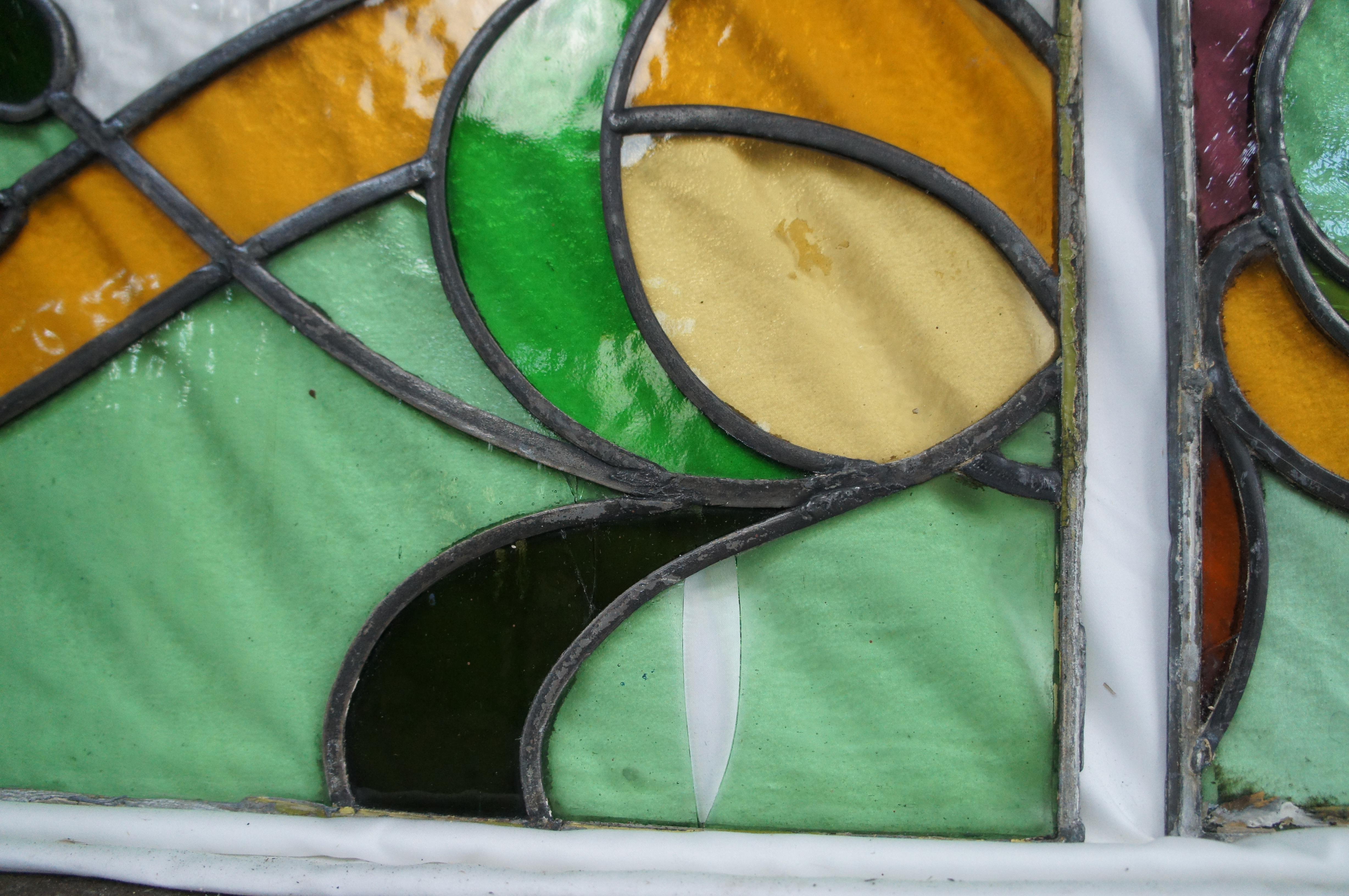3 antiguos paneles de vidrieras emplomadas florales victorianas verdes en venta 3