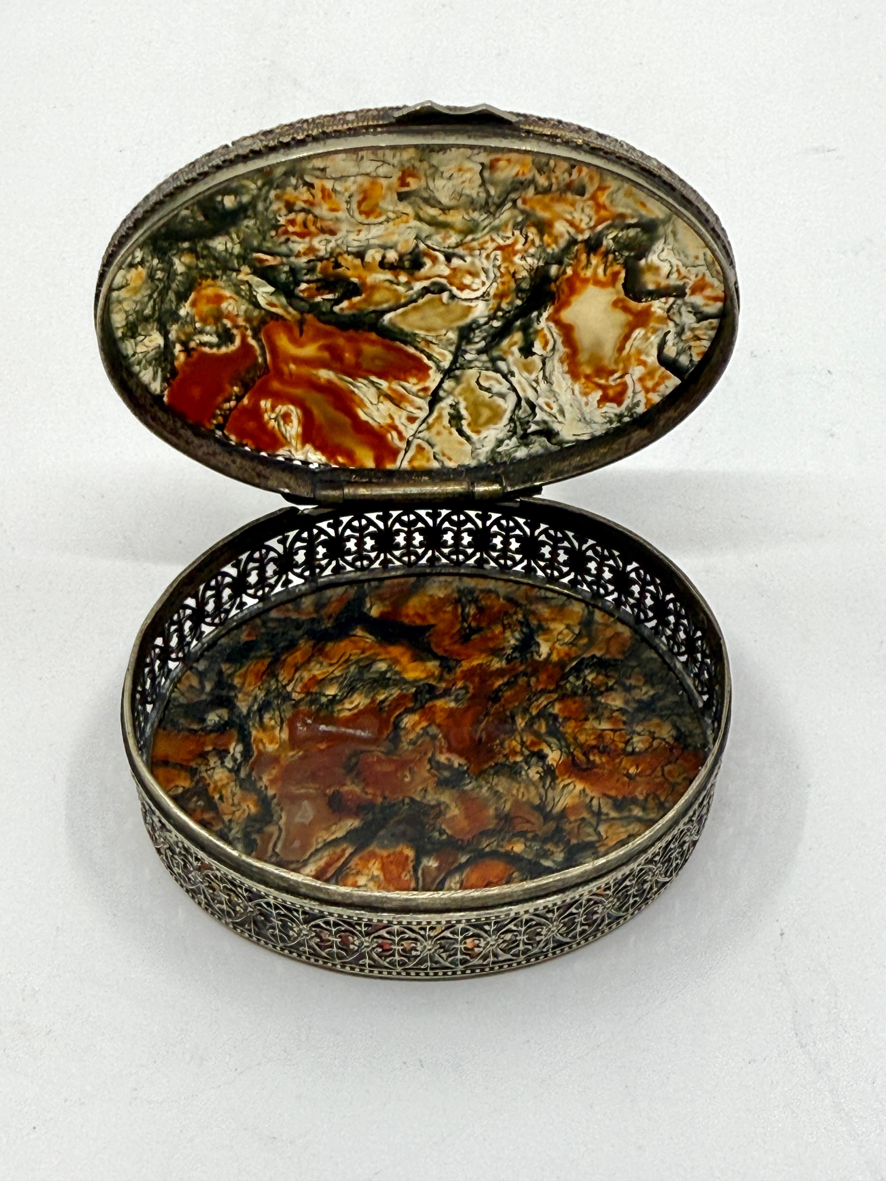 3 tabatières ou boîtes à bibelots anciennes de style victorien avec bandes et agate moussue en vente 6