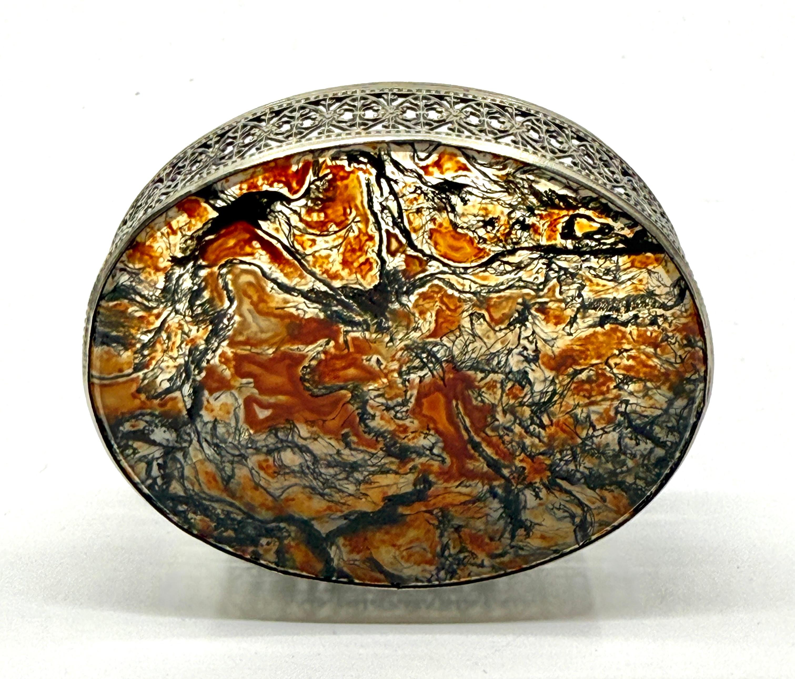 3 tabatières ou boîtes à bibelots anciennes de style victorien avec bandes et agate moussue en vente 7