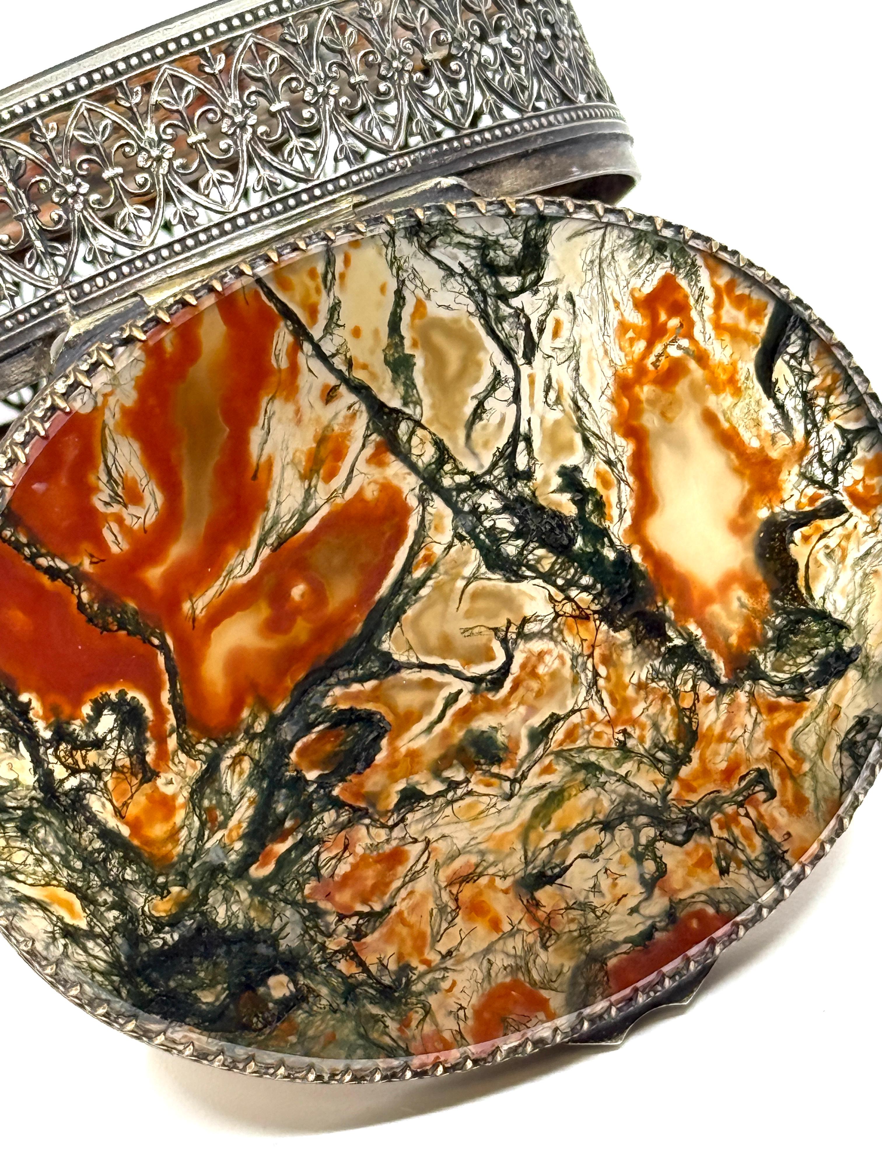 3 tabatières ou boîtes à bibelots anciennes de style victorien avec bandes et agate moussue en vente 10