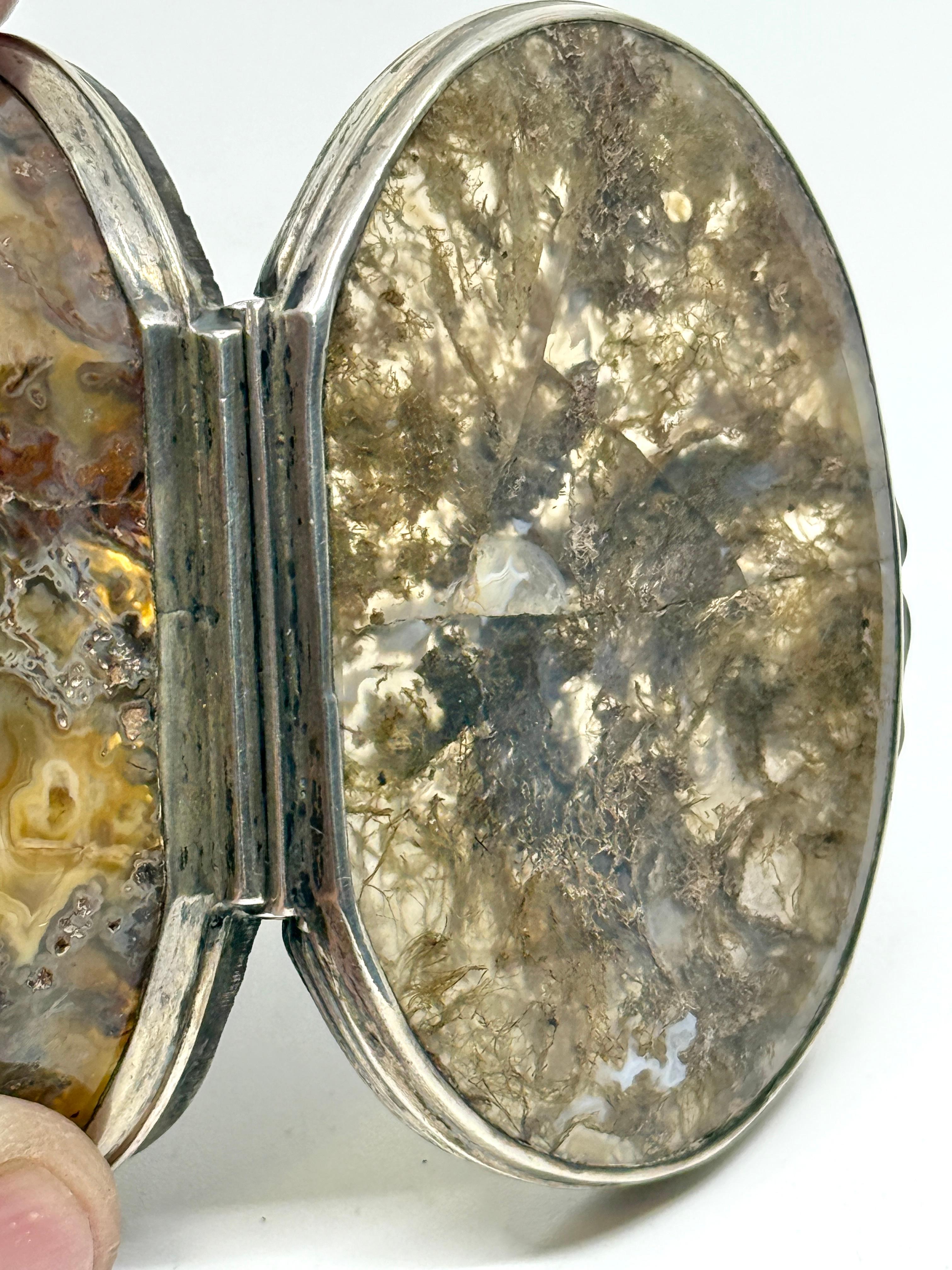 3 tabatières ou boîtes à bibelots anciennes de style victorien avec bandes et agate moussue en vente 11