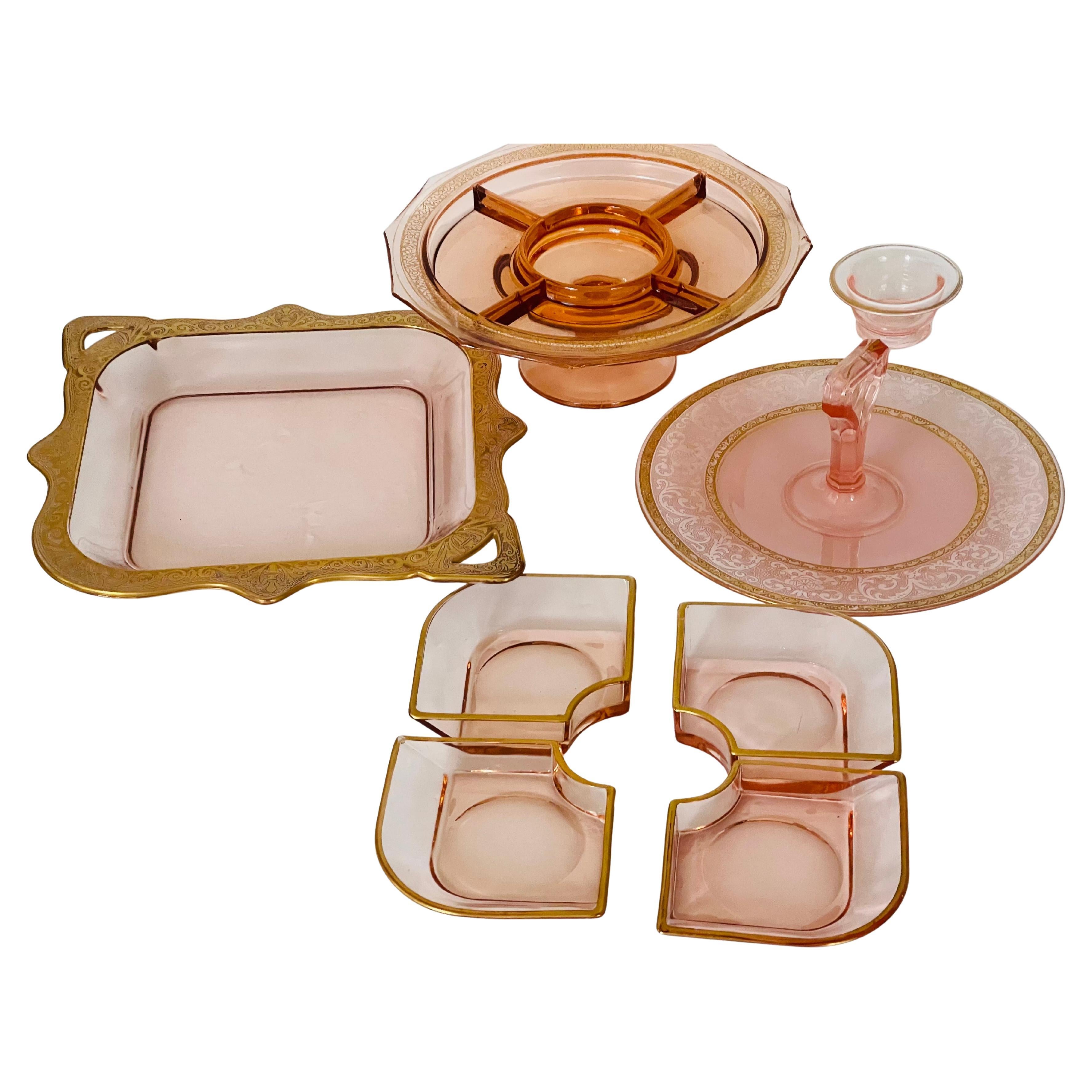 3 Antque Moser Pink Glass Serving Plates