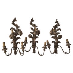 3 Light 3-light wall sconce in wood and silvered pastille 1930s - H cm 58