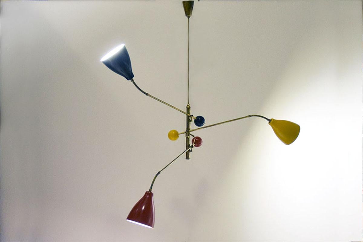 3-Arm Chandelier by Angelo Lelli for Arredoluce, 1950s In Excellent Condition In Parma, IT