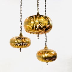 3 Arm Pierced Brass Moroccan Pendant Light