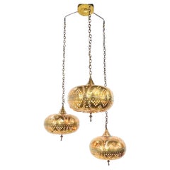 3 Arm Pierced Brass Moroccan Pendant Light