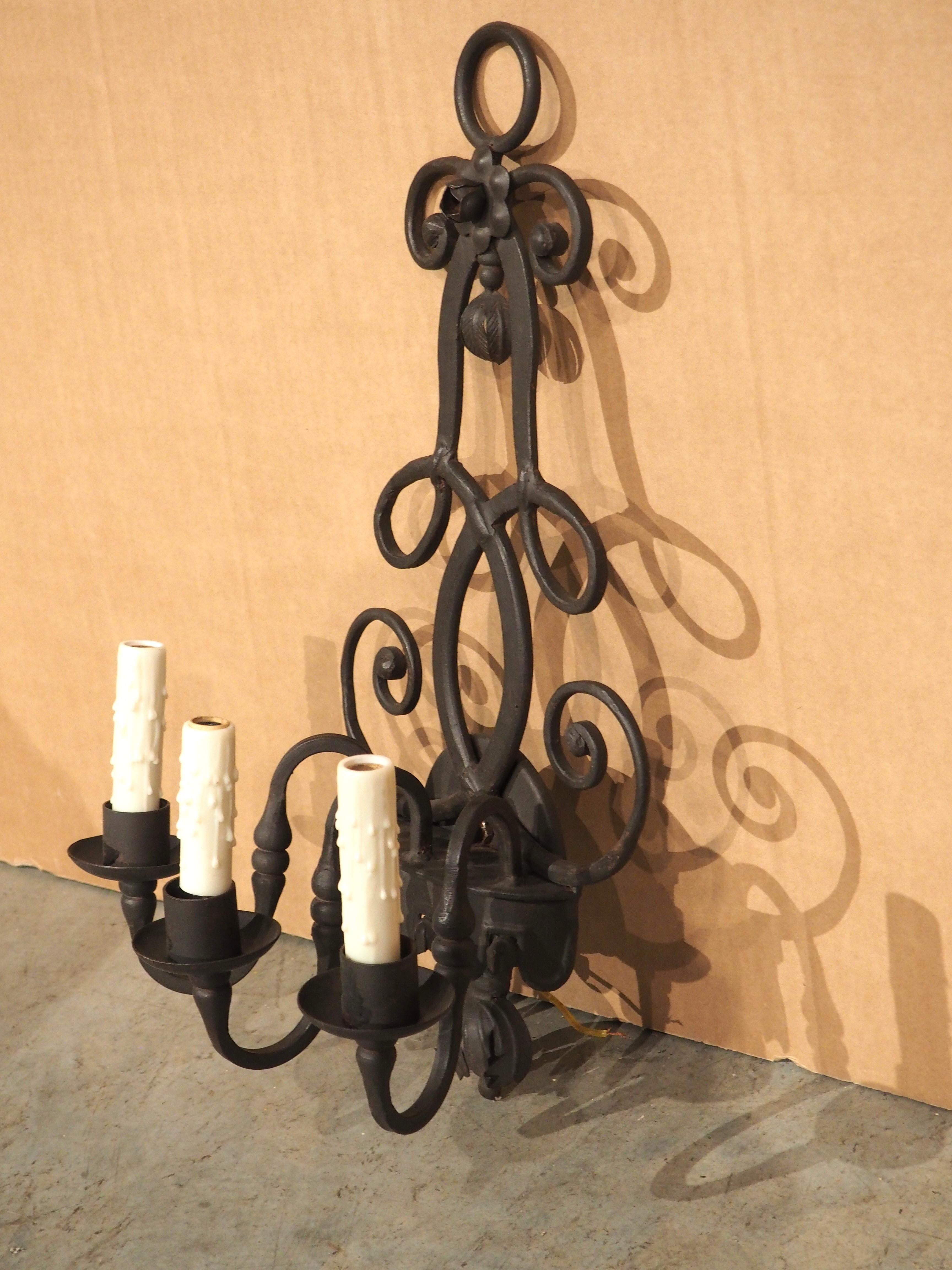 American 3 Arm Wrought Iron Wall Sconce in the Spanish Style For Sale