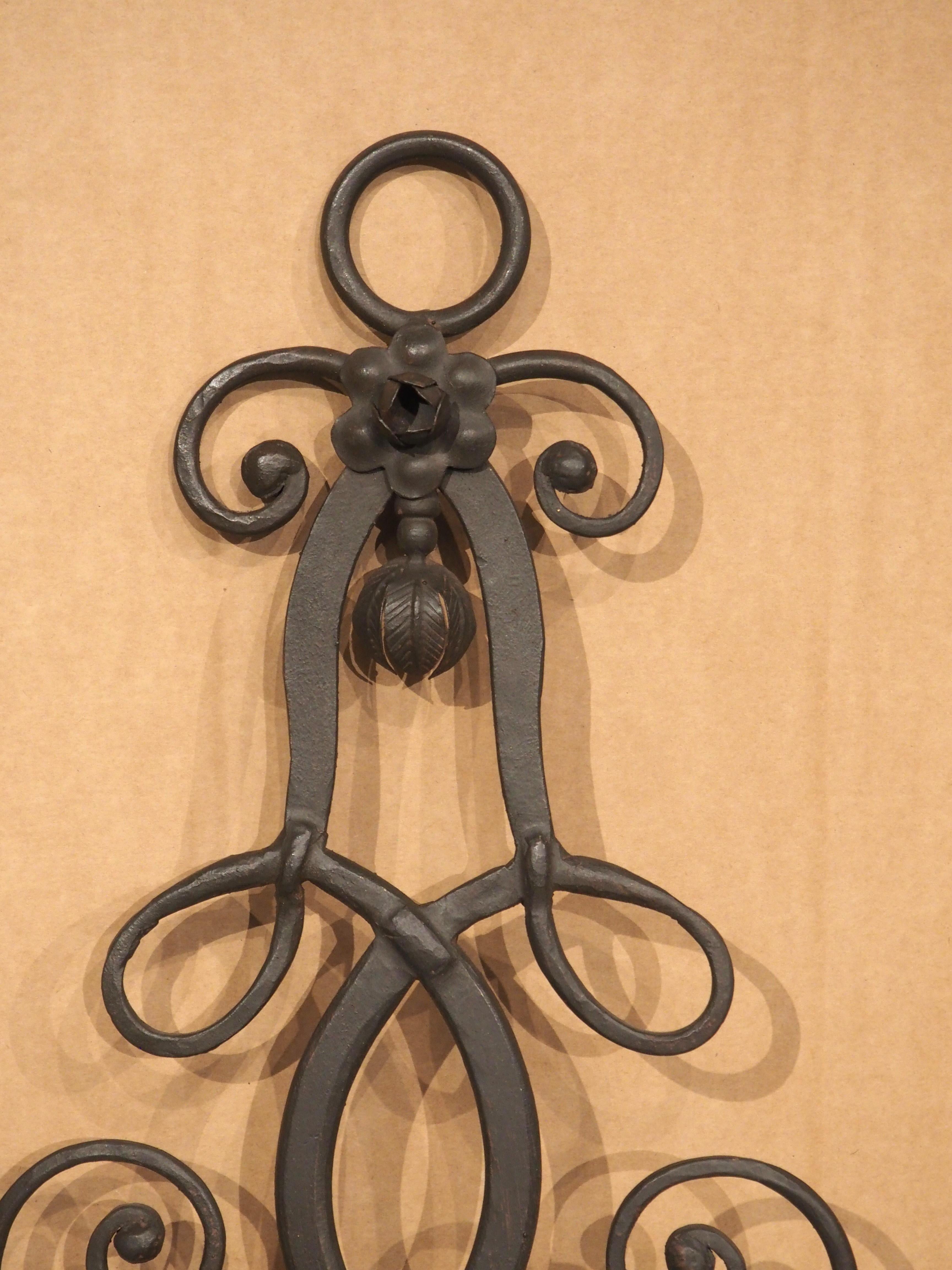 3 Arm Wrought Iron Wall Sconce in the Spanish Style In Good Condition For Sale In Dallas, TX