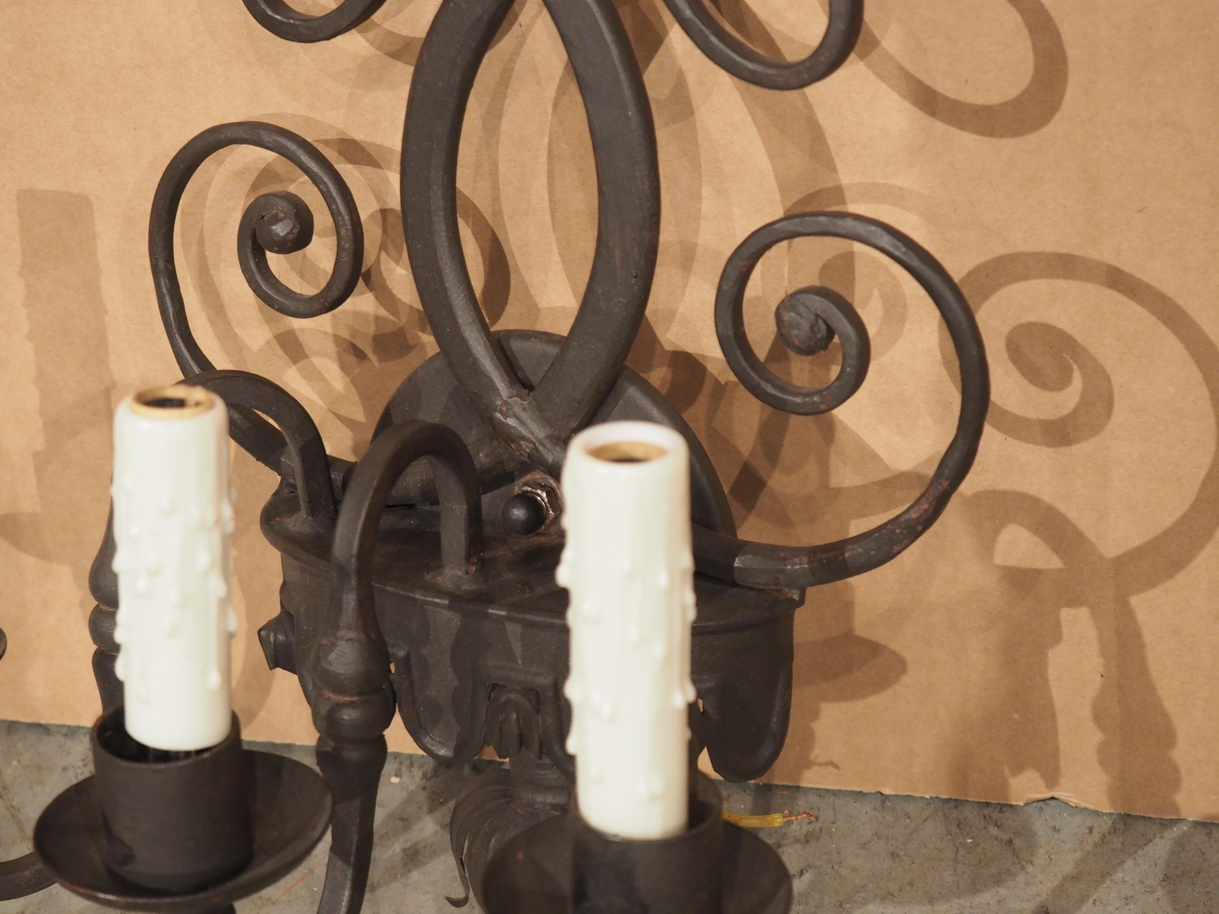 Contemporary 3 Arm Wrought Iron Wall Sconce in the Spanish Style For Sale