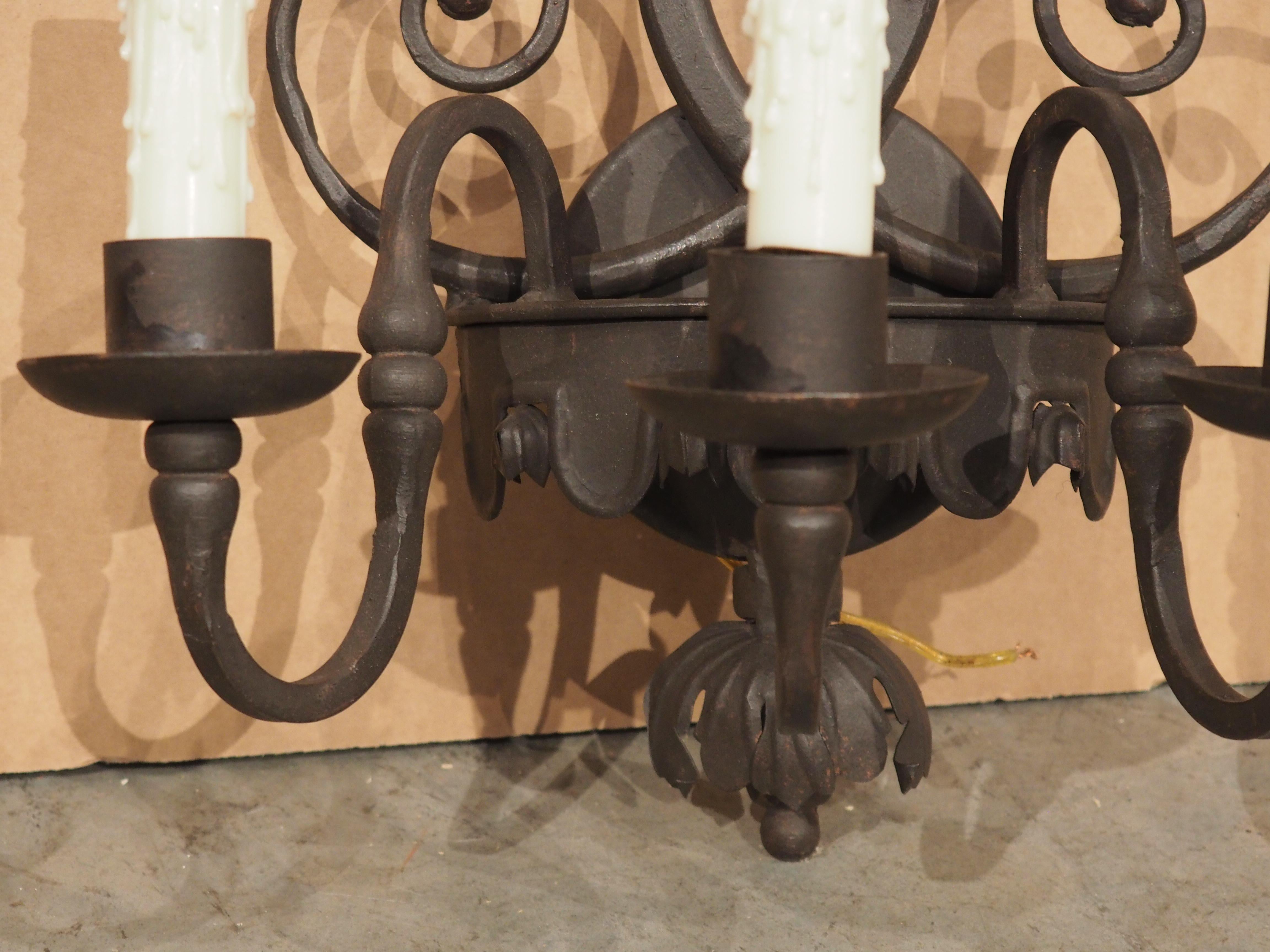3 Arm Wrought Iron Wall Sconce in the Spanish Style For Sale 1