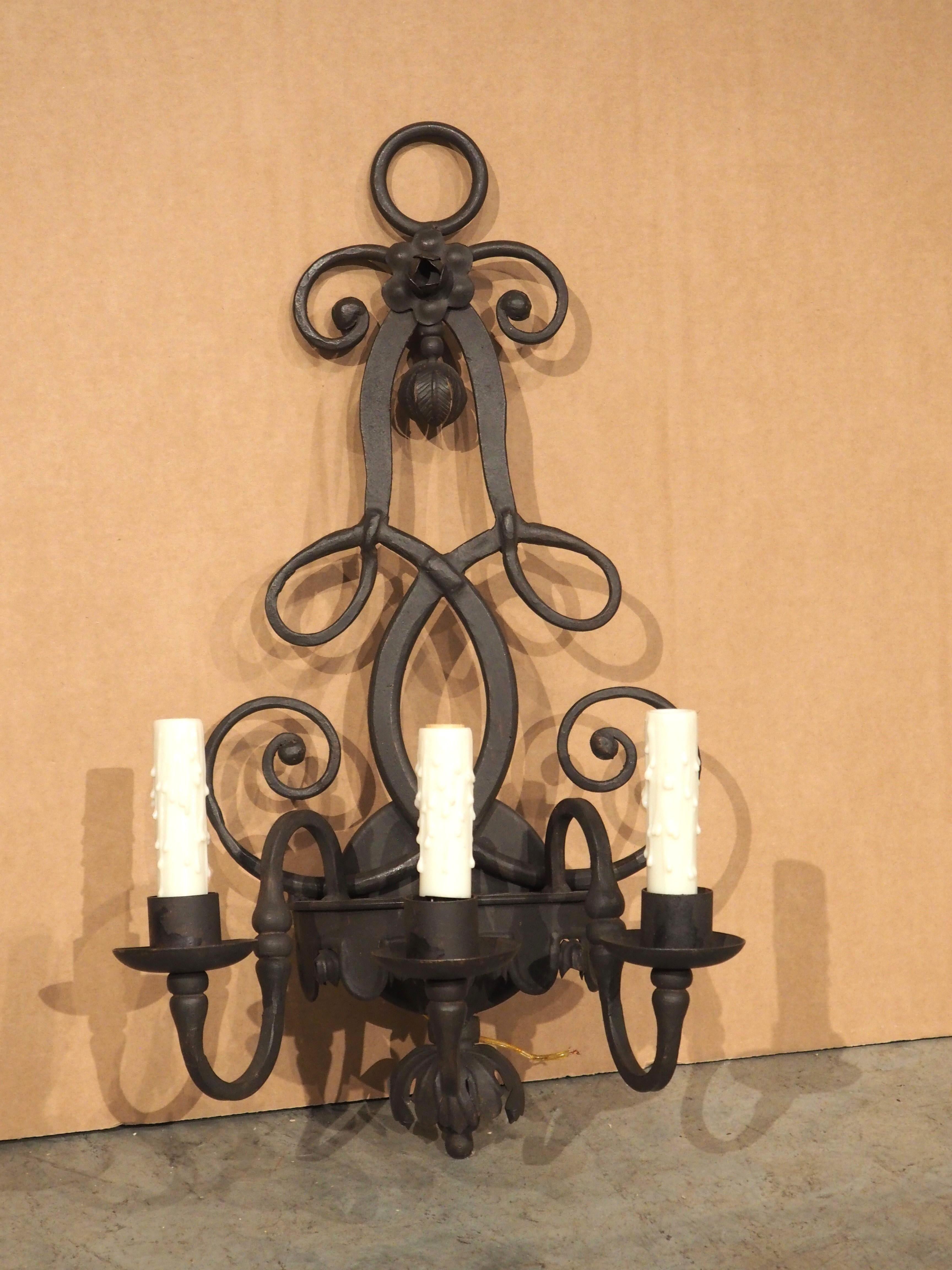 3 Arm Wrought Iron Wall Sconce in the Spanish Style For Sale 2