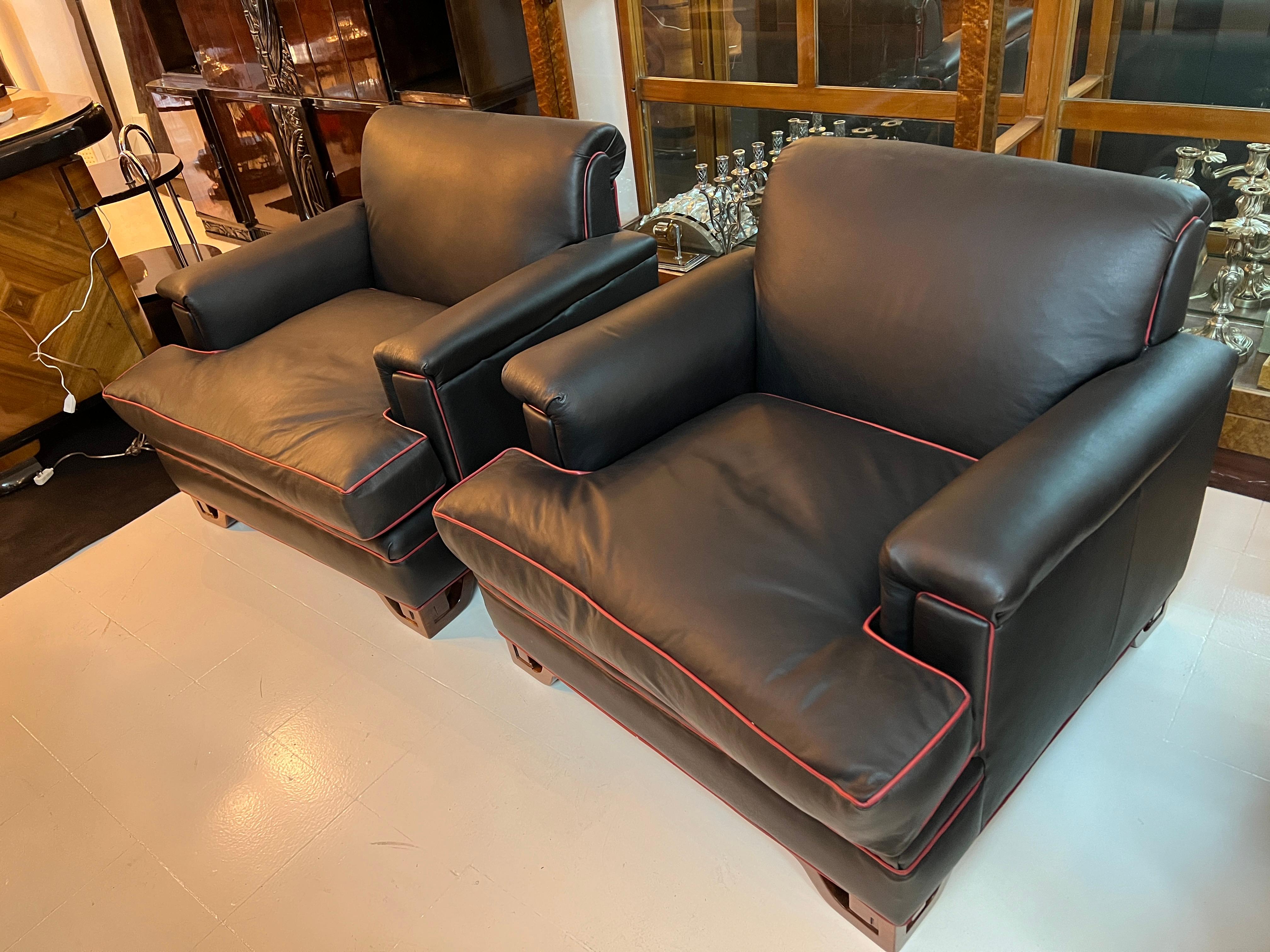 3 Armchairs Art Deco in Leather, Bronze, Wood, Year, 1930 For Sale 9