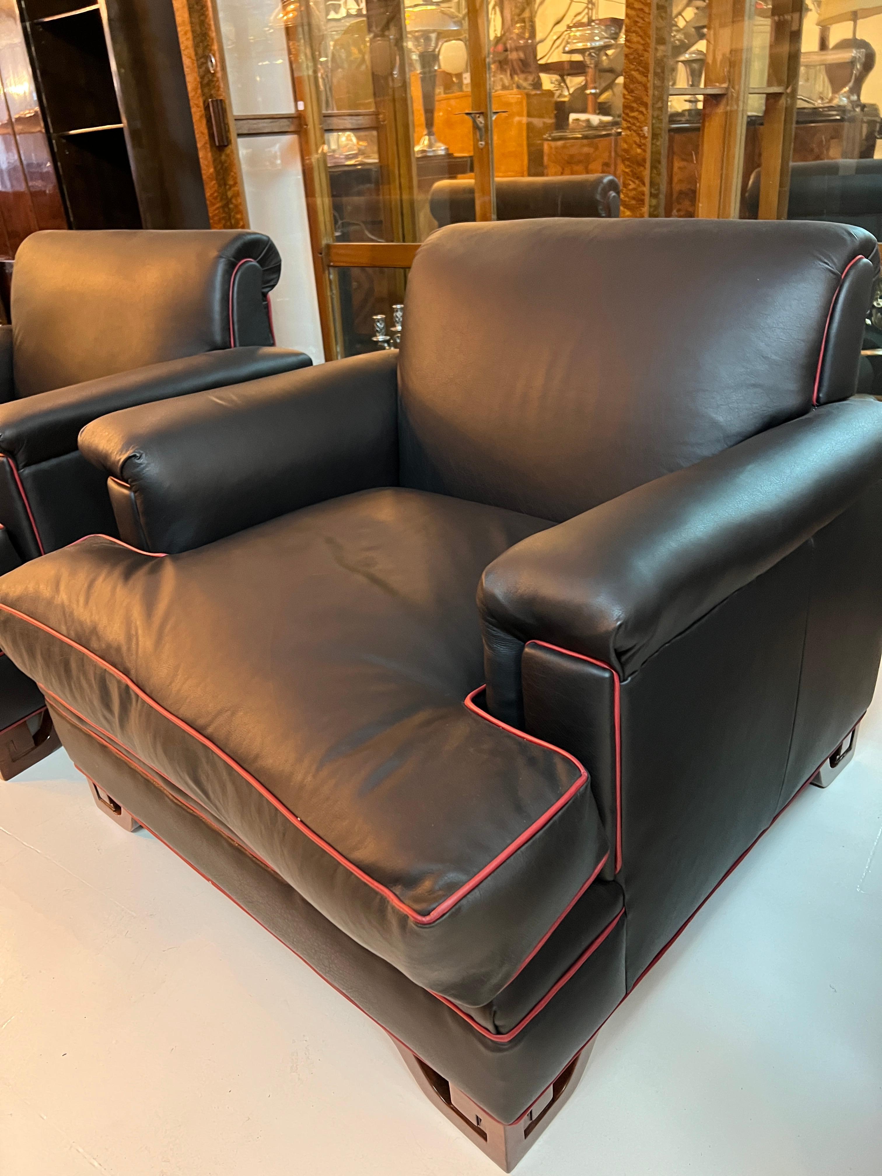 3 Armchairs Art Deco in Leather, Bronze, Wood, Year, 1930 For Sale 10