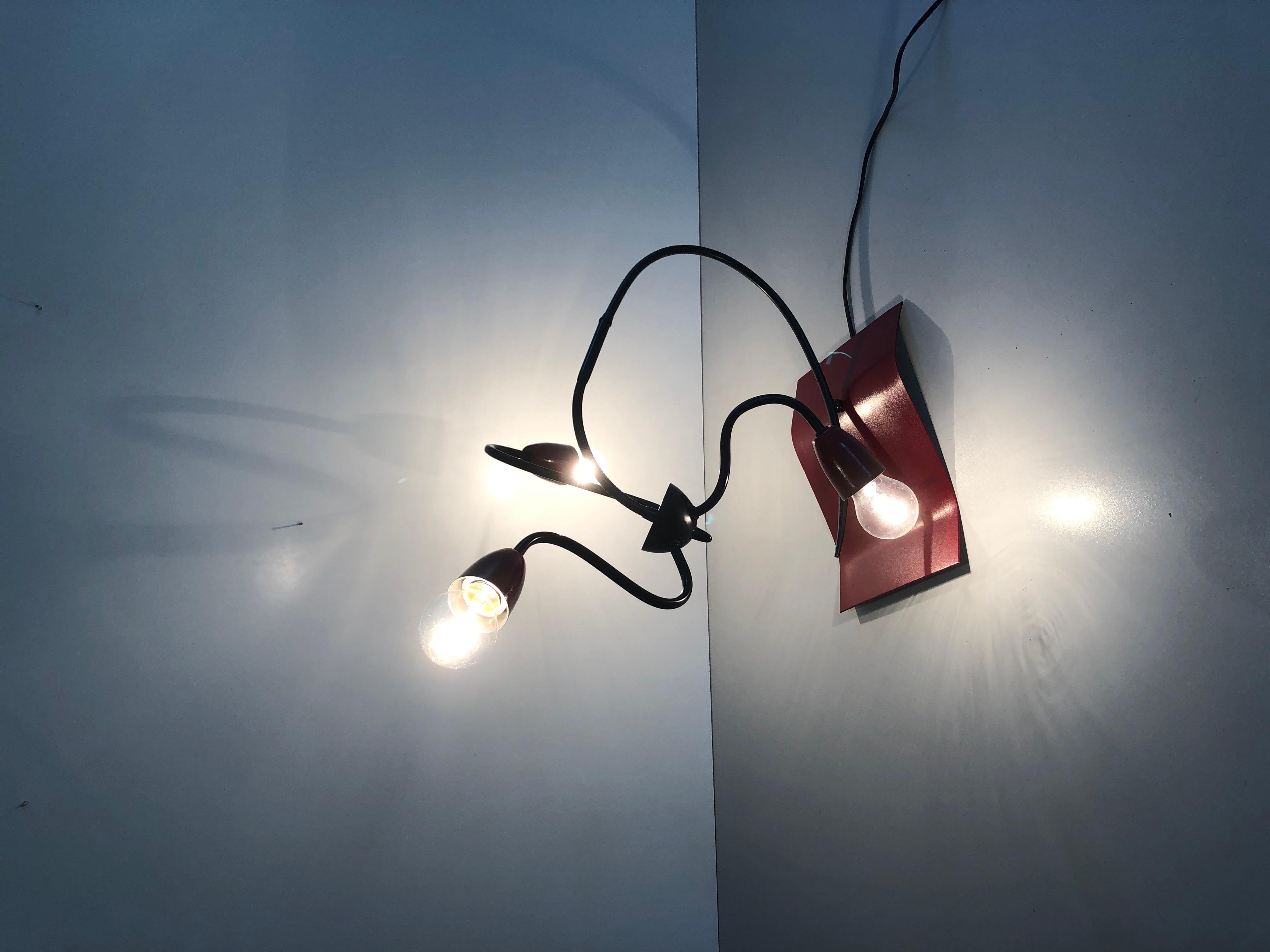 3-armed Adjustable Bordeaux Metal Rare Atomic Table Lamp, 1960s, France For Sale 4
