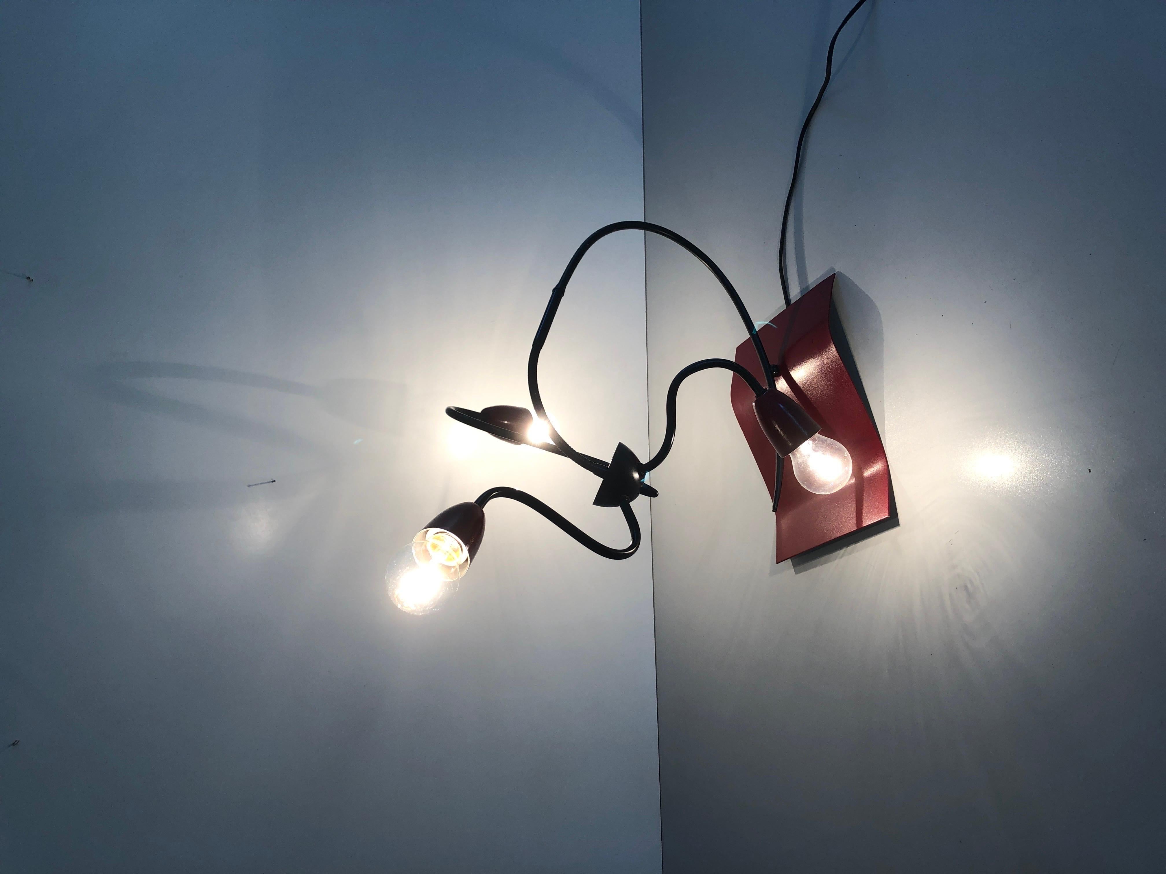 3-armed Adjustable Bordeaux Metal Rare Atomic Table Lamp, 1960s, France For Sale 5