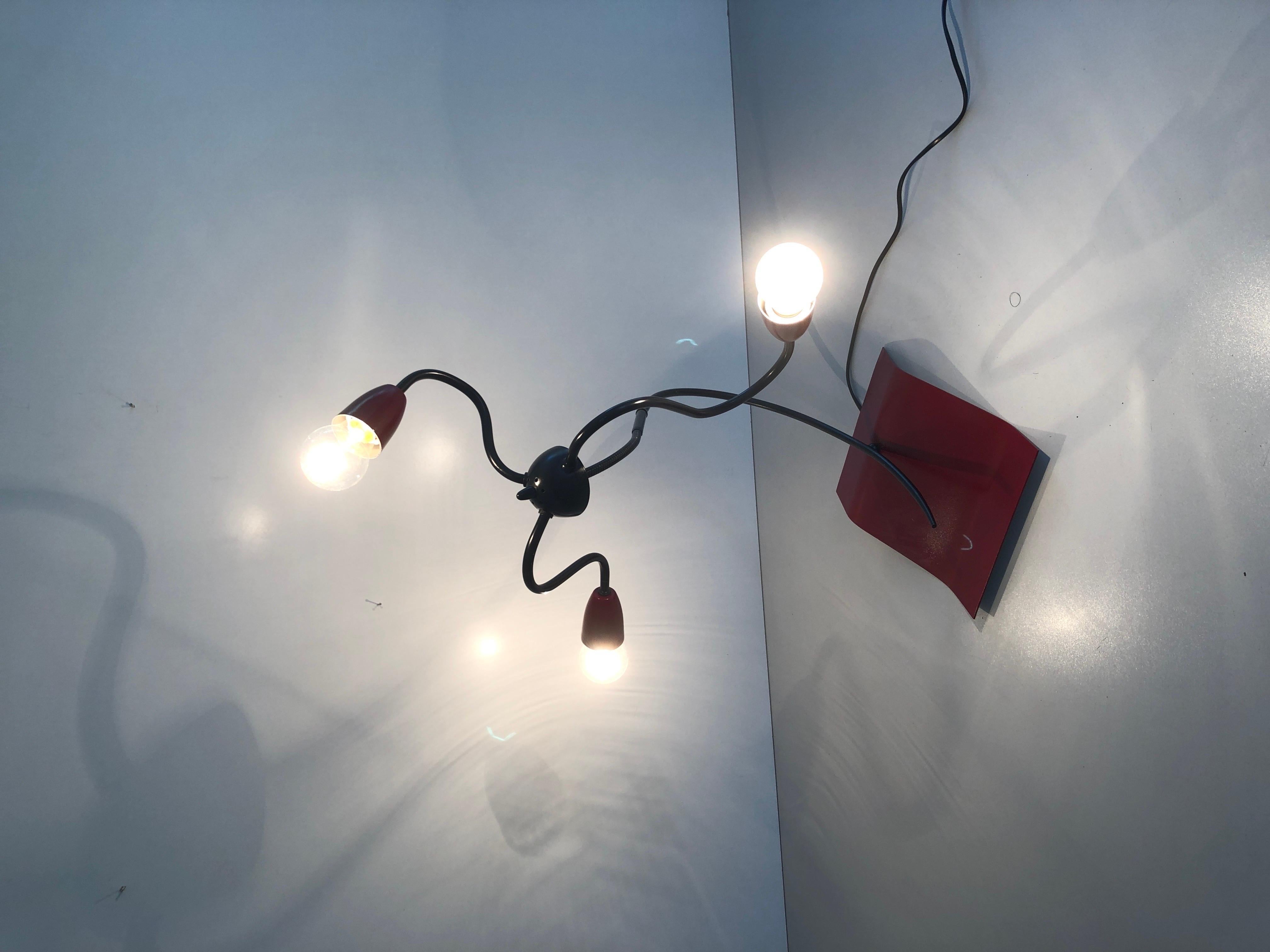 3-armed Adjustable Bordeaux Metal Rare Atomic Table Lamp, 1960s, France For Sale 7