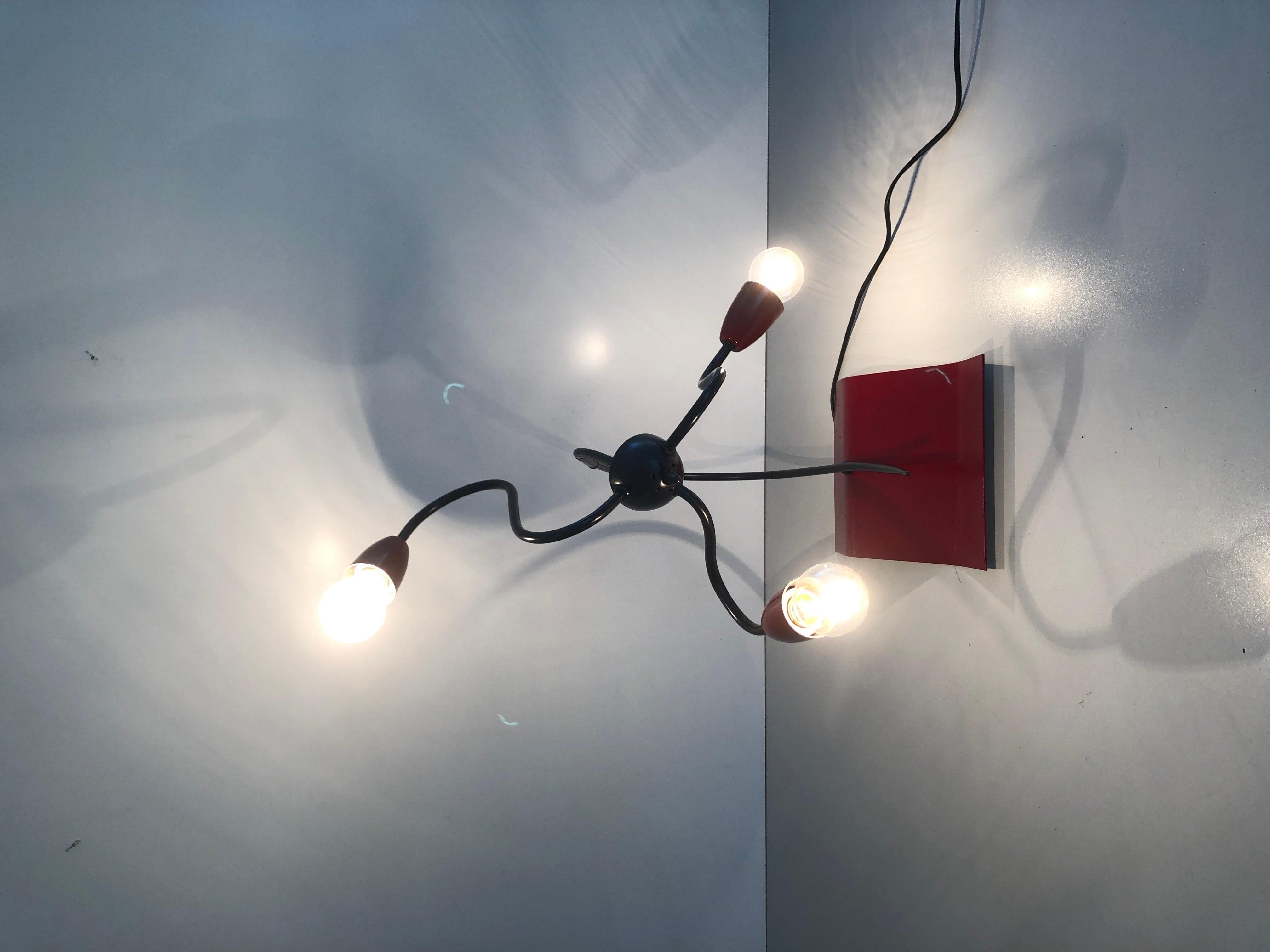 3-armed Adjustable Bordeaux Metal Rare Atomic Table Lamp, 1960s, France For Sale 8