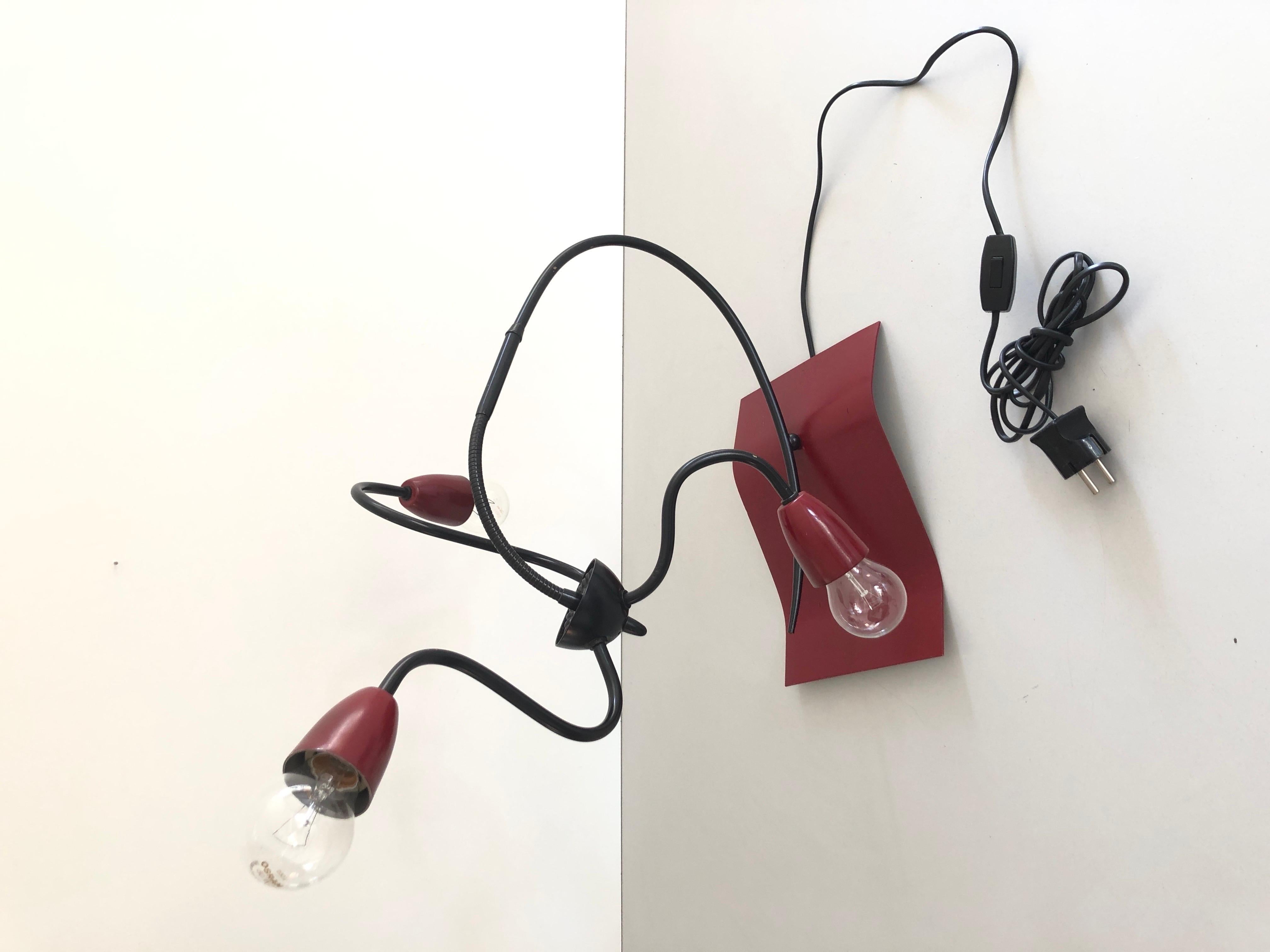 3-armed Adjustable Bordeaux Metal Rare Atomic Table Lamp, 1960s, France For Sale 3