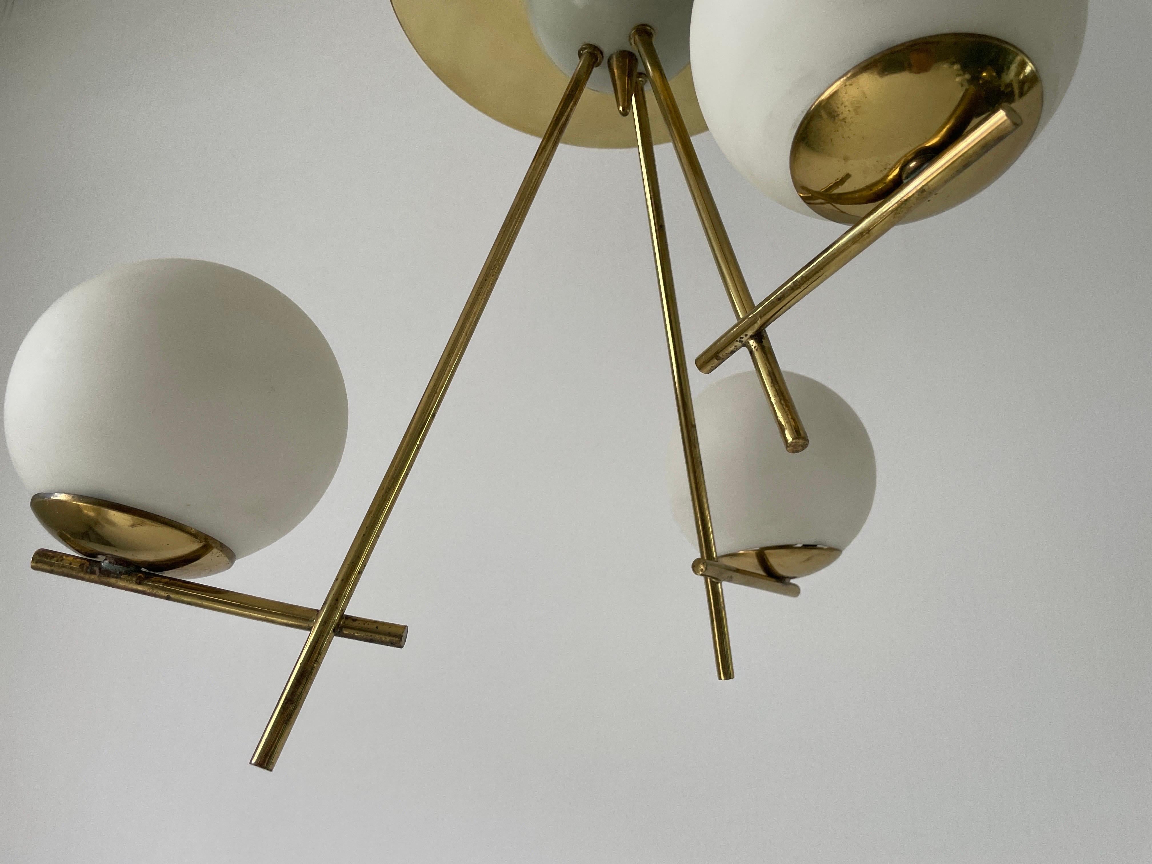3-armed Ball Glass Orbit Design Ceiling Lamp, Attr. to Stilnovo, 1950s, Italy For Sale 4