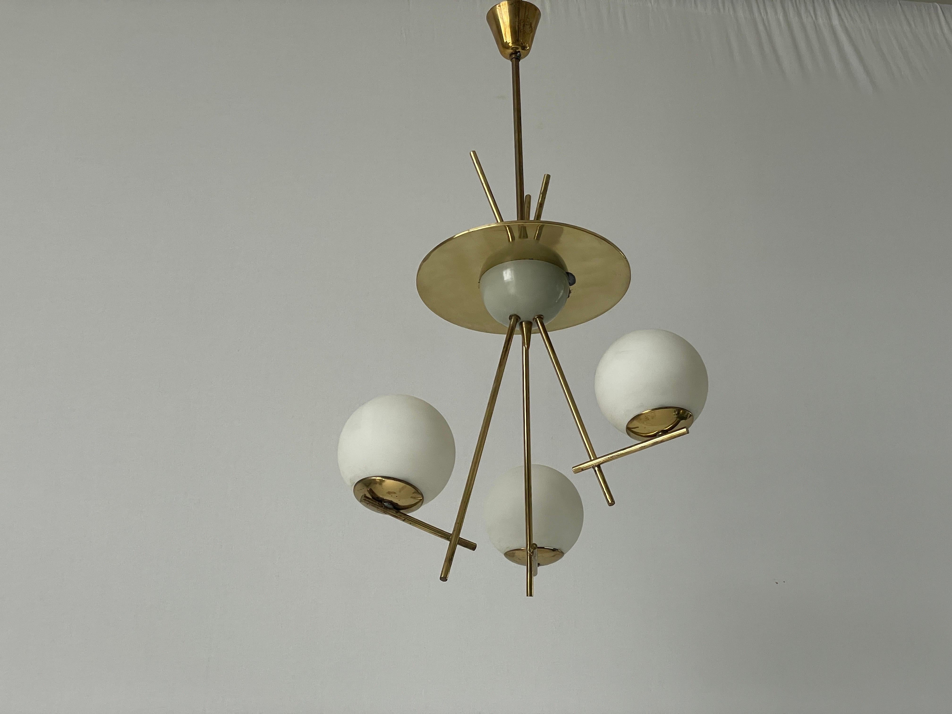 3-armed Ball Glass Orbit Design Ceiling Lamp, Attr. to Stilnovo, 1950s, Italy For Sale 5
