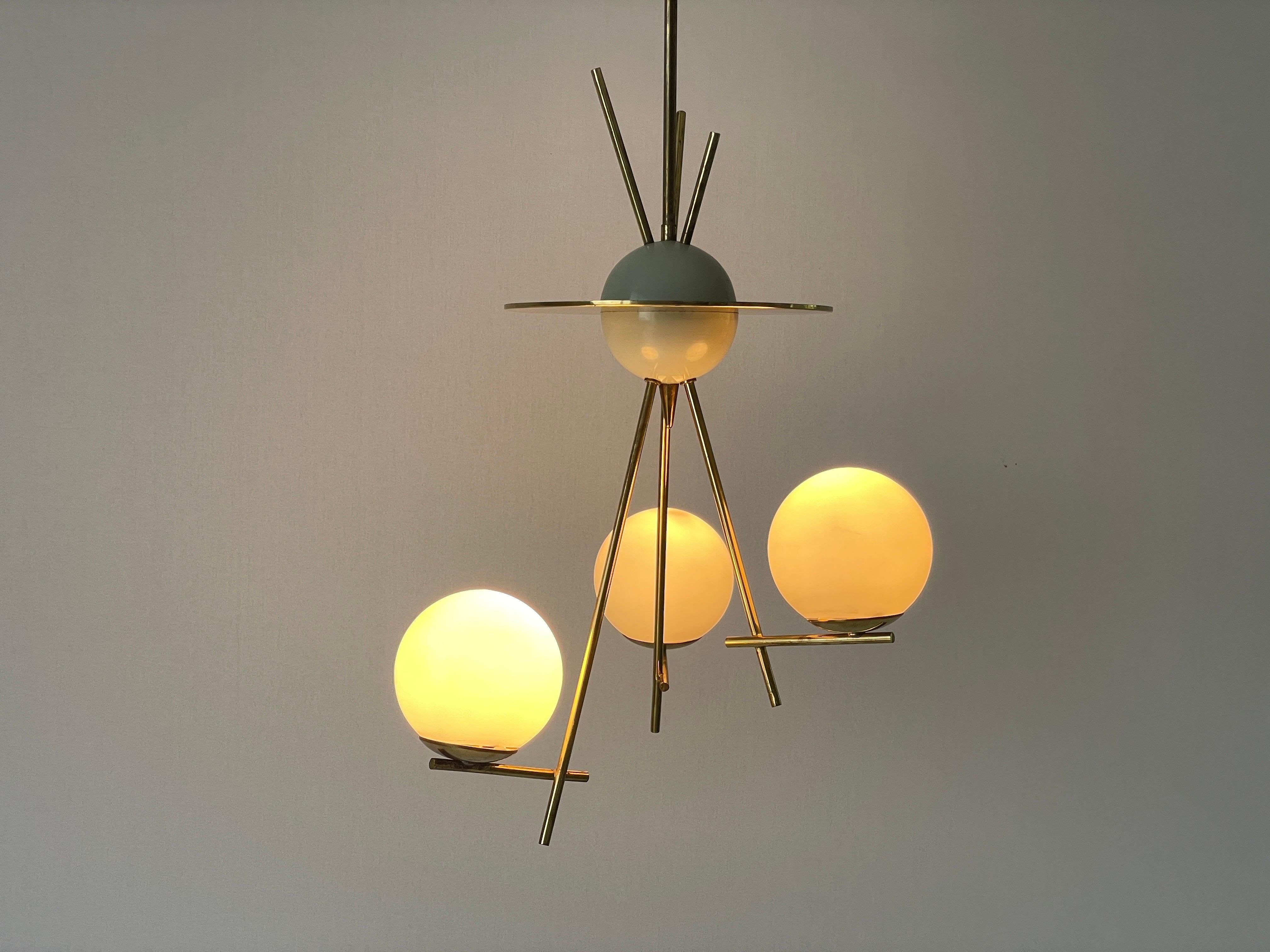 3-armed Ball Glass Orbit Design Ceiling Lamp, Attr. to Stilnovo, 1950s, Italy For Sale 6