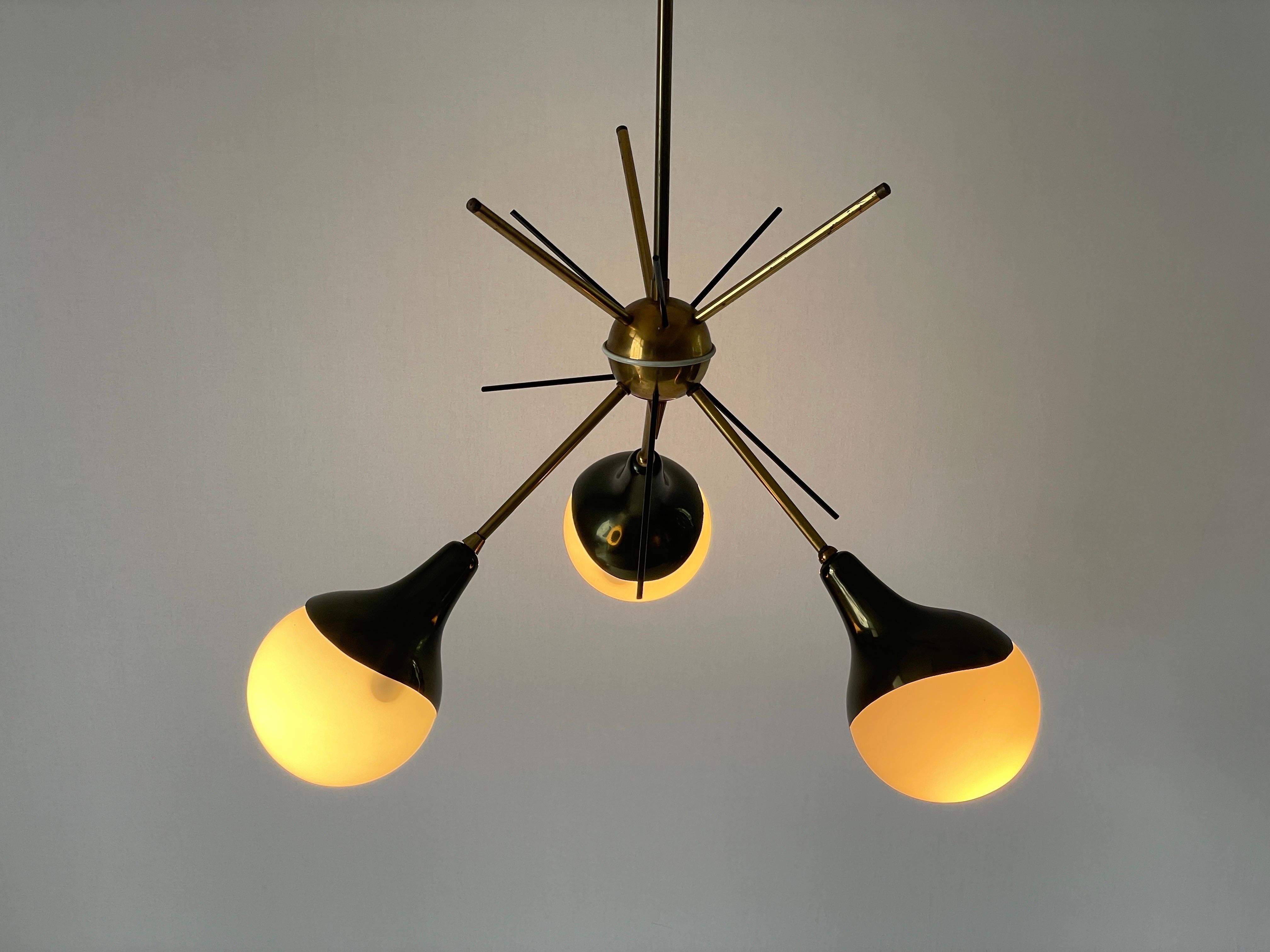 3-armed Ball Glass Orbit Design Ceiling Lamp, Attr. to Stilnovo, 1950s, Italy For Sale 8