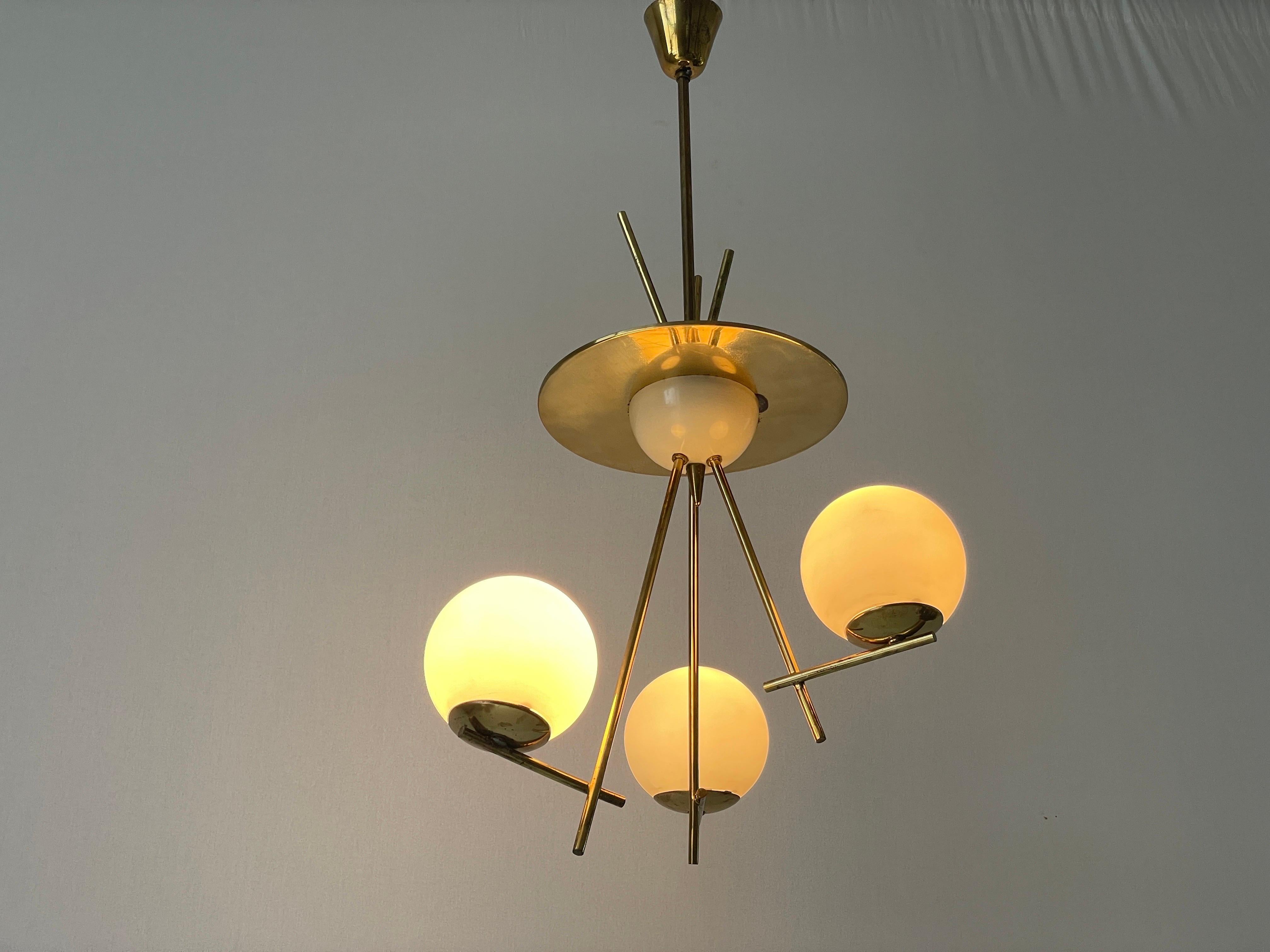 3-armed Ball Glass Orbit Design Ceiling Lamp, Attr. to Stilnovo, 1950s, Italy For Sale 8