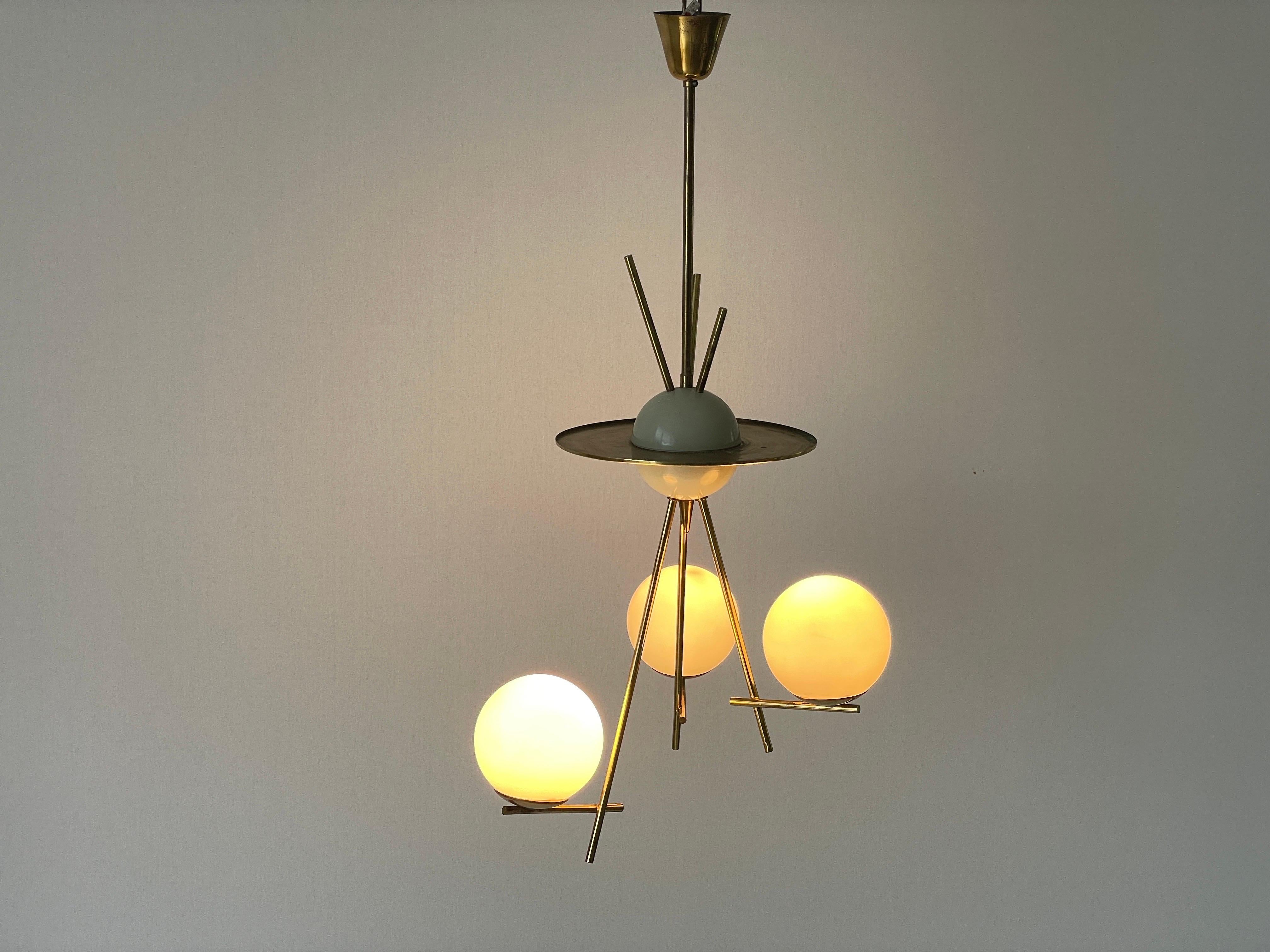 3-armed Ball Glass Orbit Design Ceiling Lamp, Attr. to Stilnovo, 1950s, Italy For Sale 9