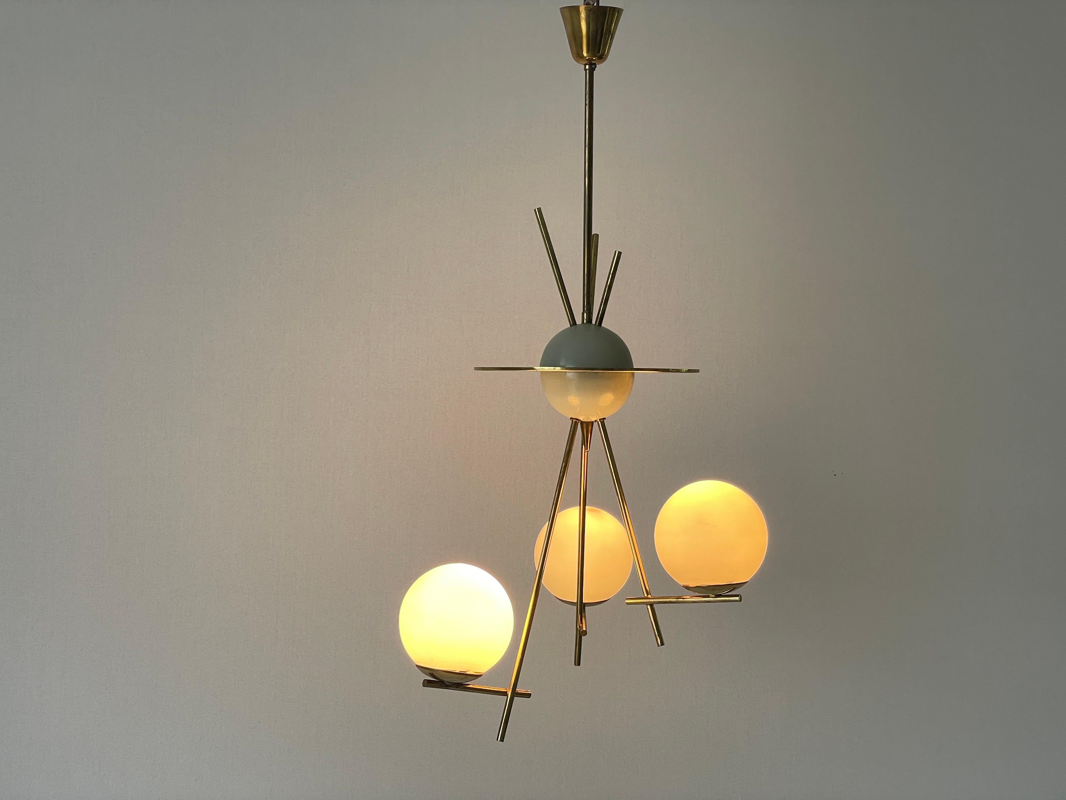 3-armed Ball Glass Orbit Design Ceiling Lamp, Attr. to Stilnovo, 1950s, Italy For Sale 11