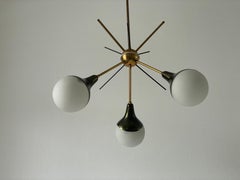3-armed Ball Glass Orbit Design Ceiling Lamp, Attr. to Stilnovo, 1950s, Italy