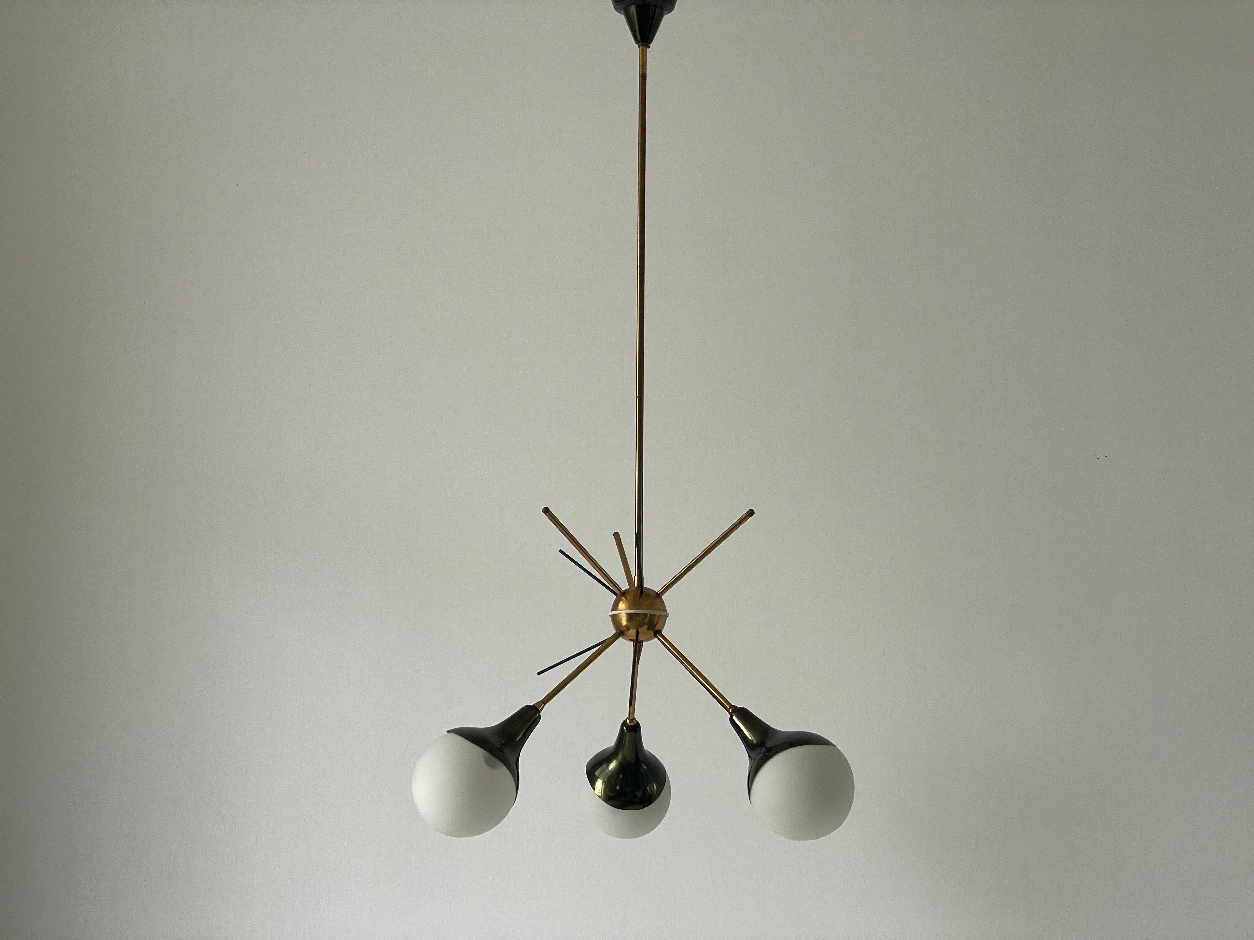 Italian 3-armed Ball Glass Orbit Design Ceiling Lamp, Attr. to Stilnovo, 1950s, Italy For Sale