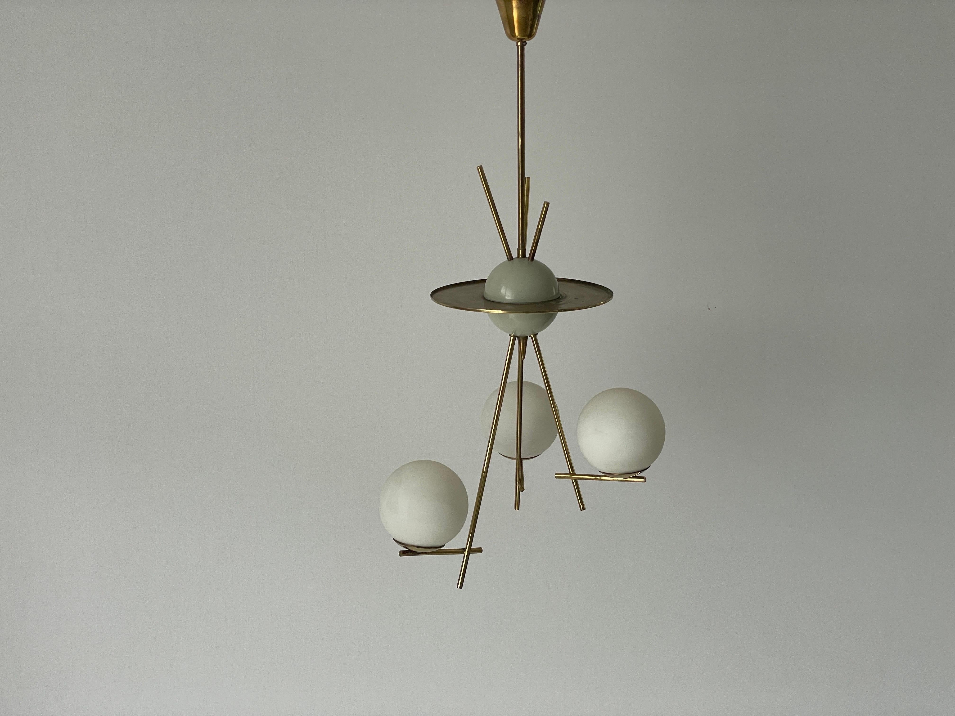 Italian 3-armed Ball Glass Orbit Design Ceiling Lamp, Attr. to Stilnovo, 1950s, Italy For Sale