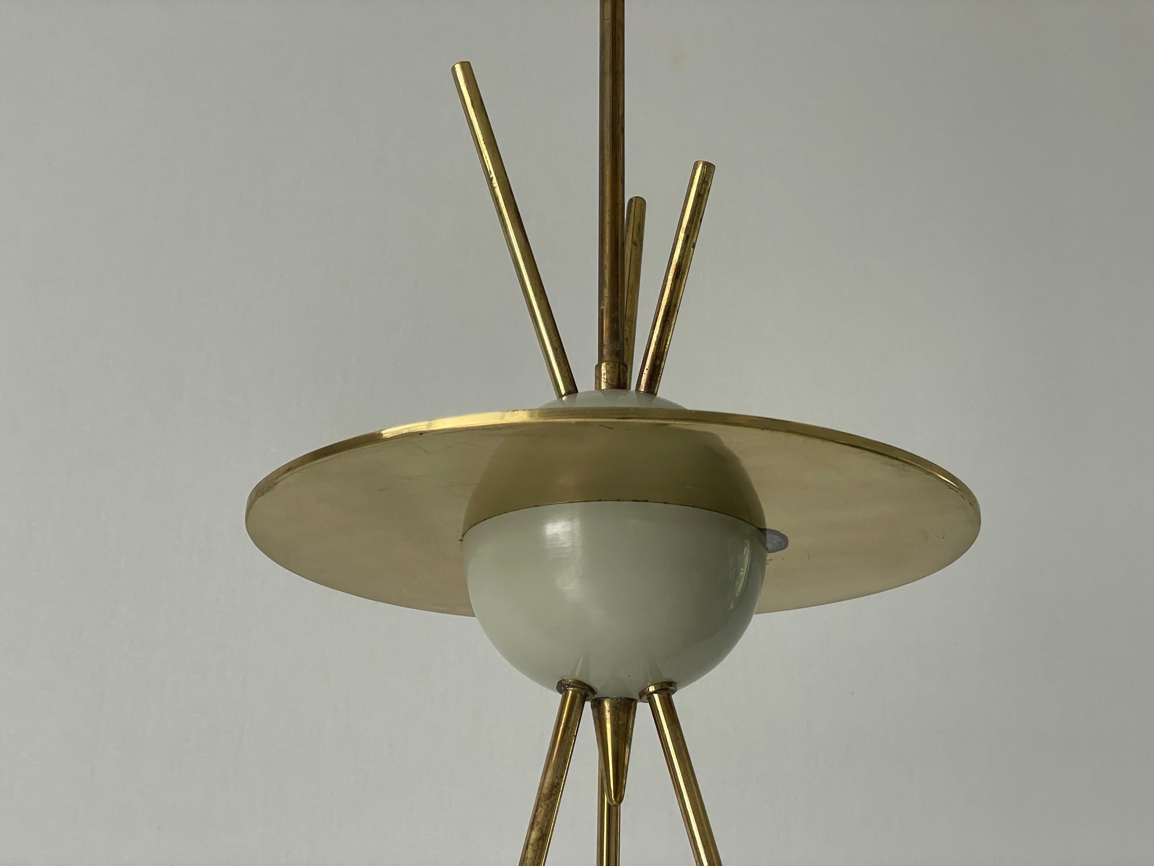 Mid-20th Century 3-armed Ball Glass Orbit Design Ceiling Lamp, Attr. to Stilnovo, 1950s, Italy For Sale
