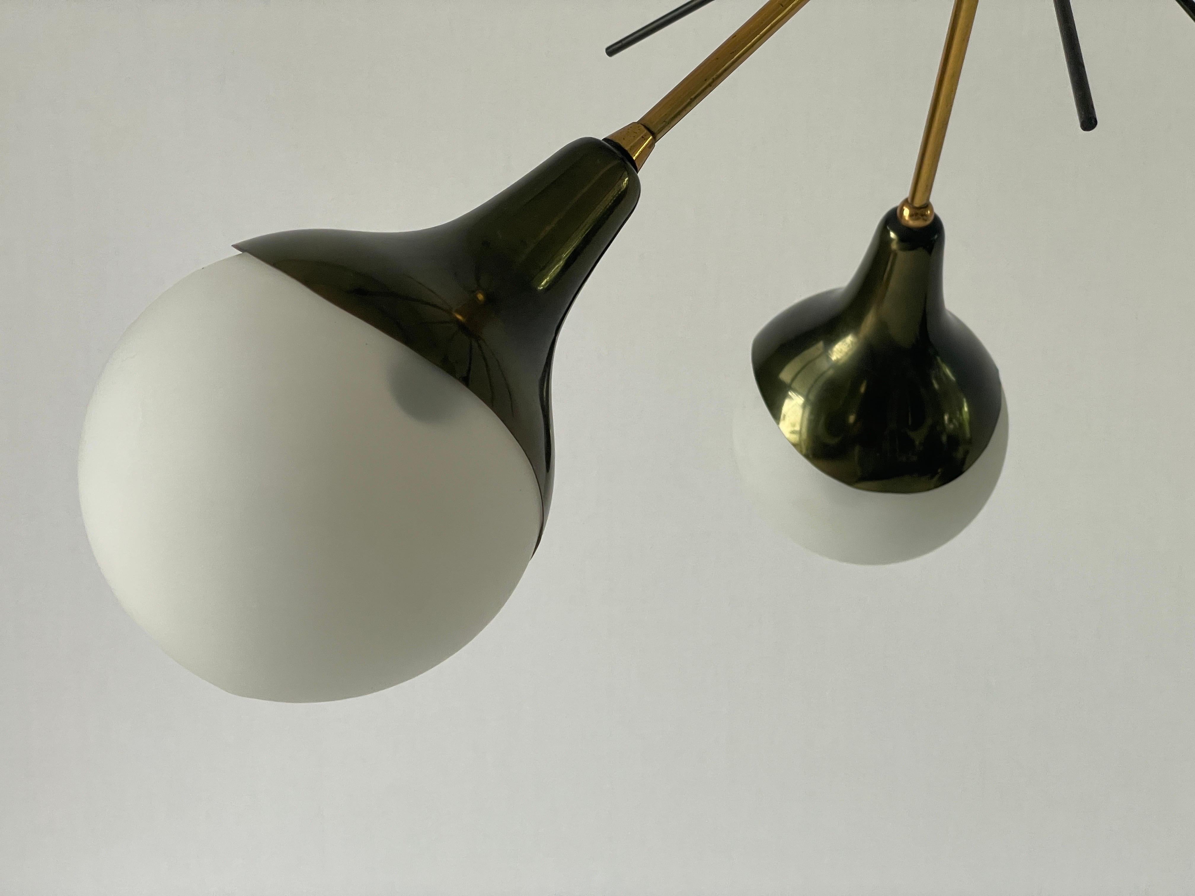 Metal 3-armed Ball Glass Orbit Design Ceiling Lamp, Attr. to Stilnovo, 1950s, Italy For Sale