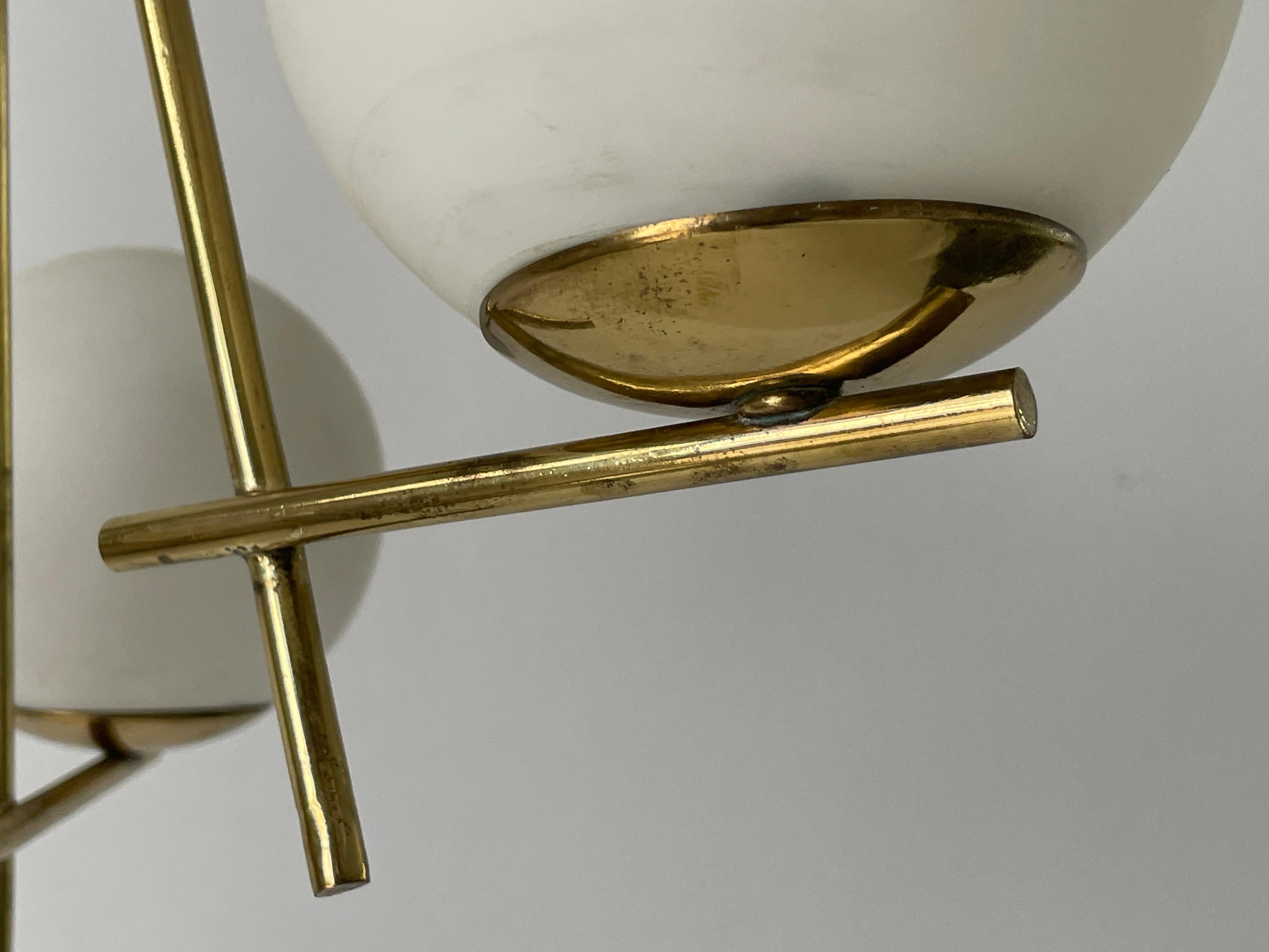 Metal 3-armed Ball Glass Orbit Design Ceiling Lamp, Attr. to Stilnovo, 1950s, Italy For Sale