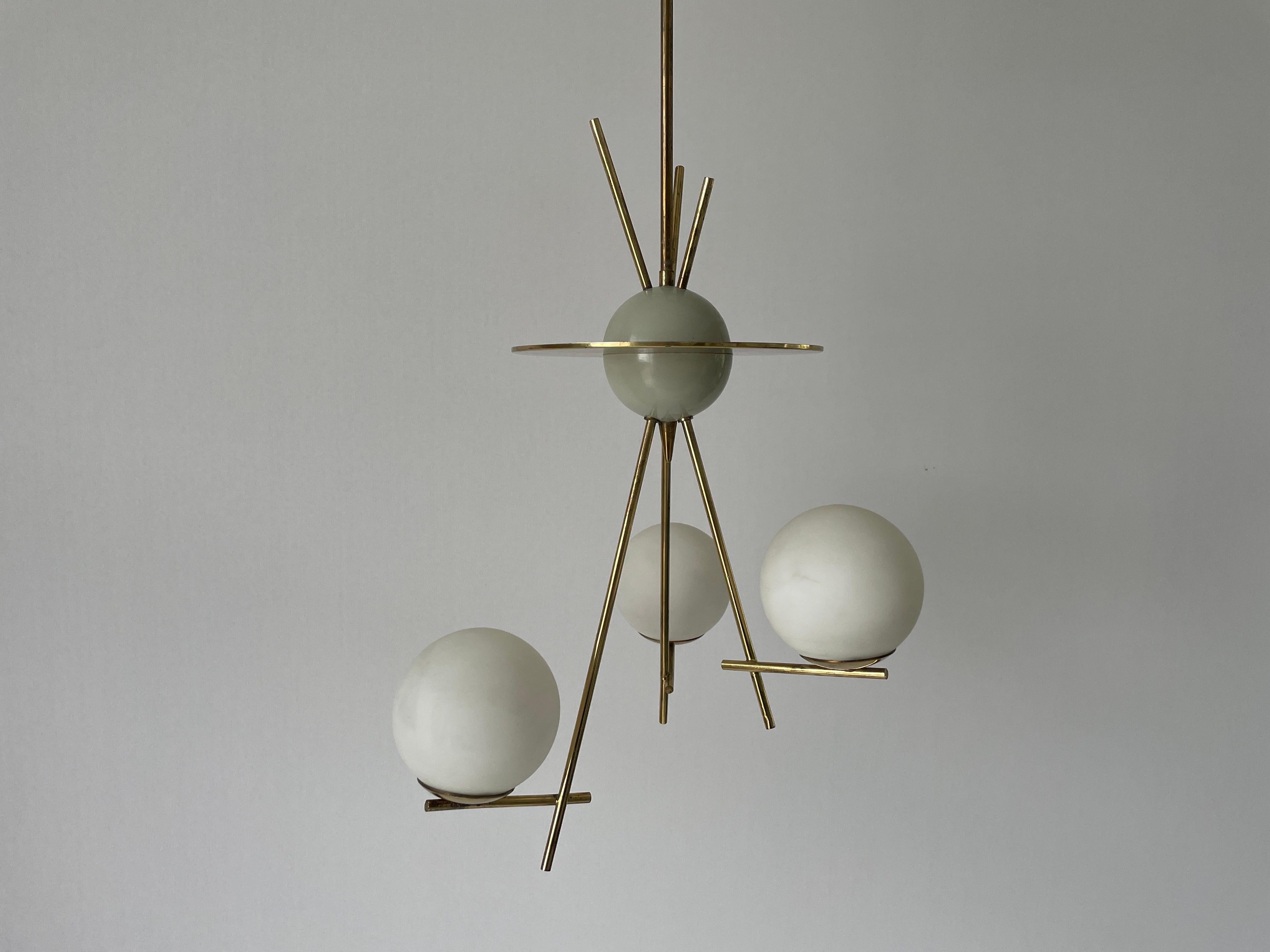 3-armed Ball Glass Orbit Design Ceiling Lamp, Attr. to Stilnovo, 1950s, Italy For Sale 1