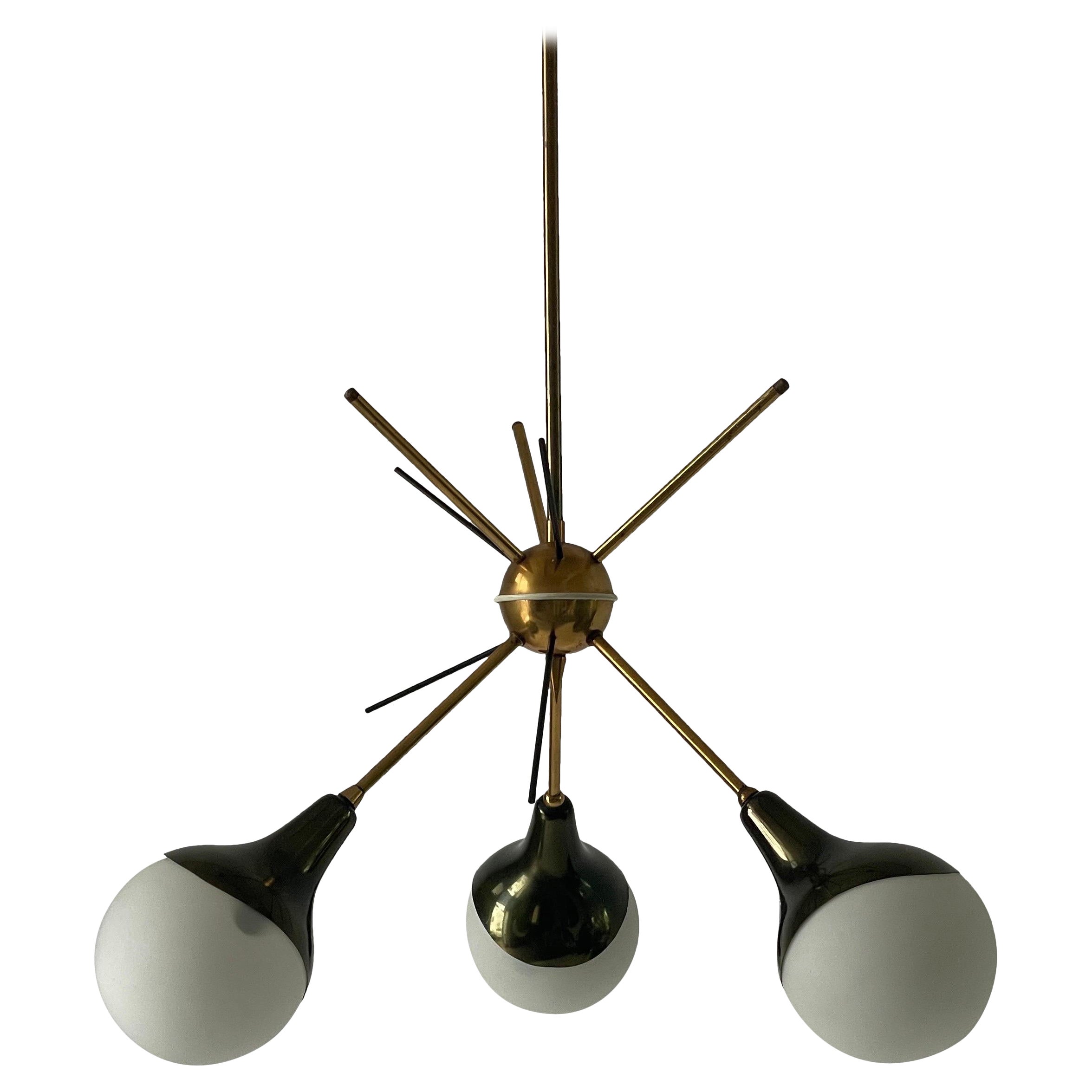 3-armed Ball Glass Orbit Design Ceiling Lamp, Attr. to Stilnovo, 1950s, Italy