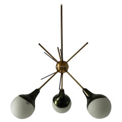 3-armed Ball Glass Orbit Design Ceiling Lamp, Attr. to Stilnovo, 1950s, Italy