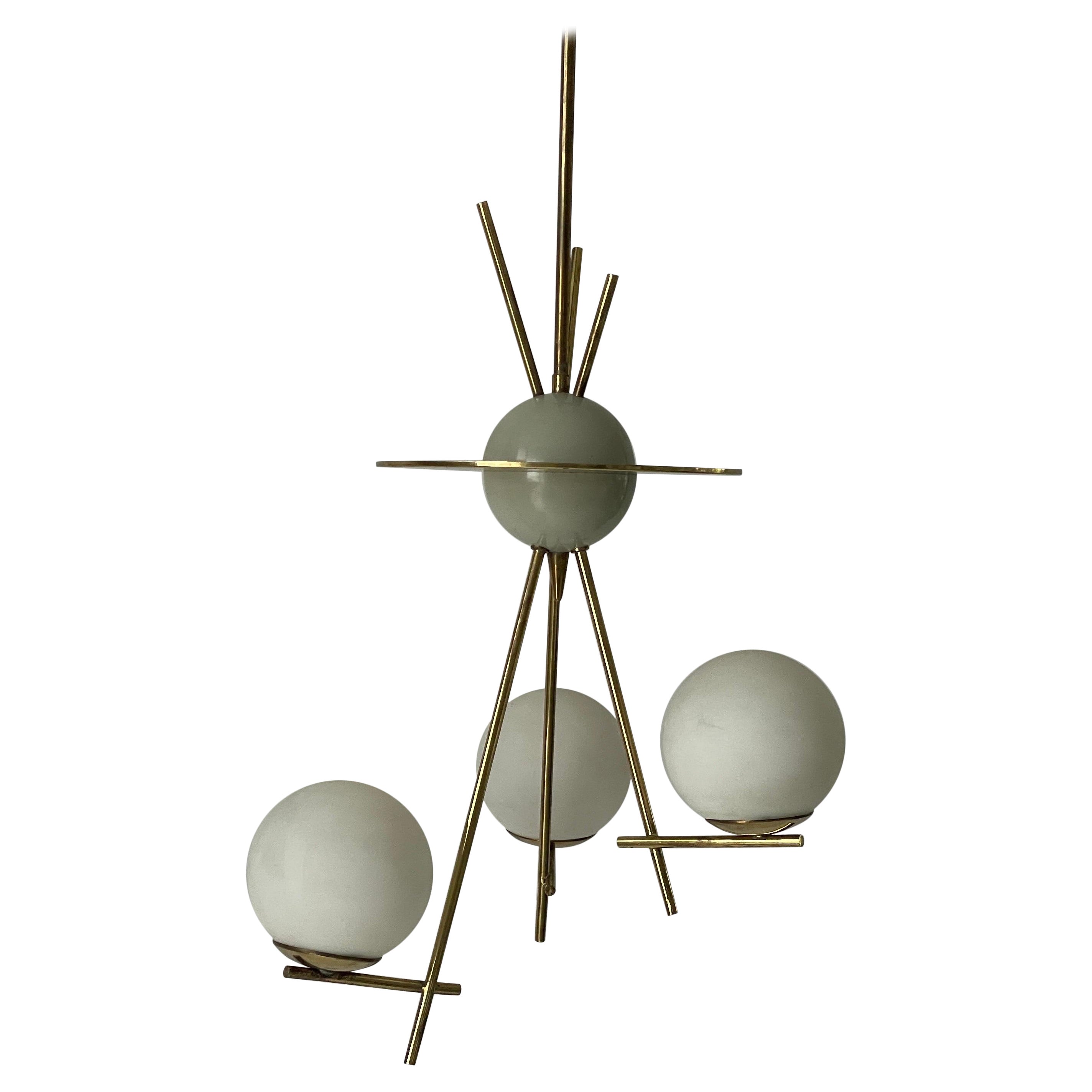 3-armed Ball Glass Orbit Design Ceiling Lamp, Attr. to Stilnovo, 1950s, Italy