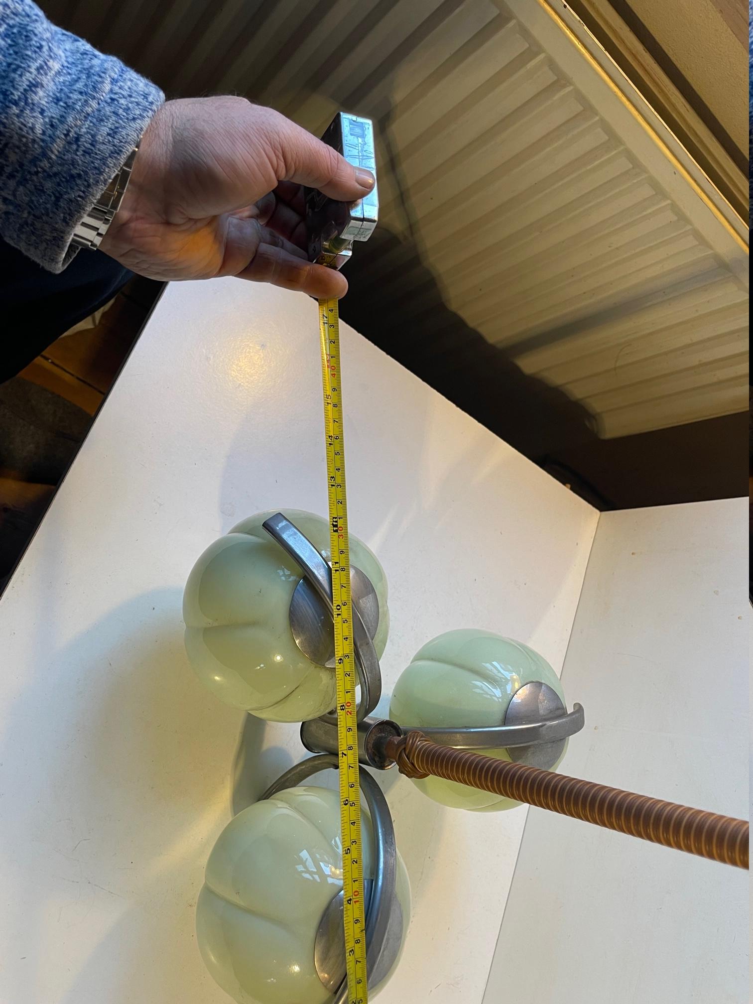 3-Armed Bauhaus Ceiling Light with Light Green Shades, Germany, 1930s For Sale 5