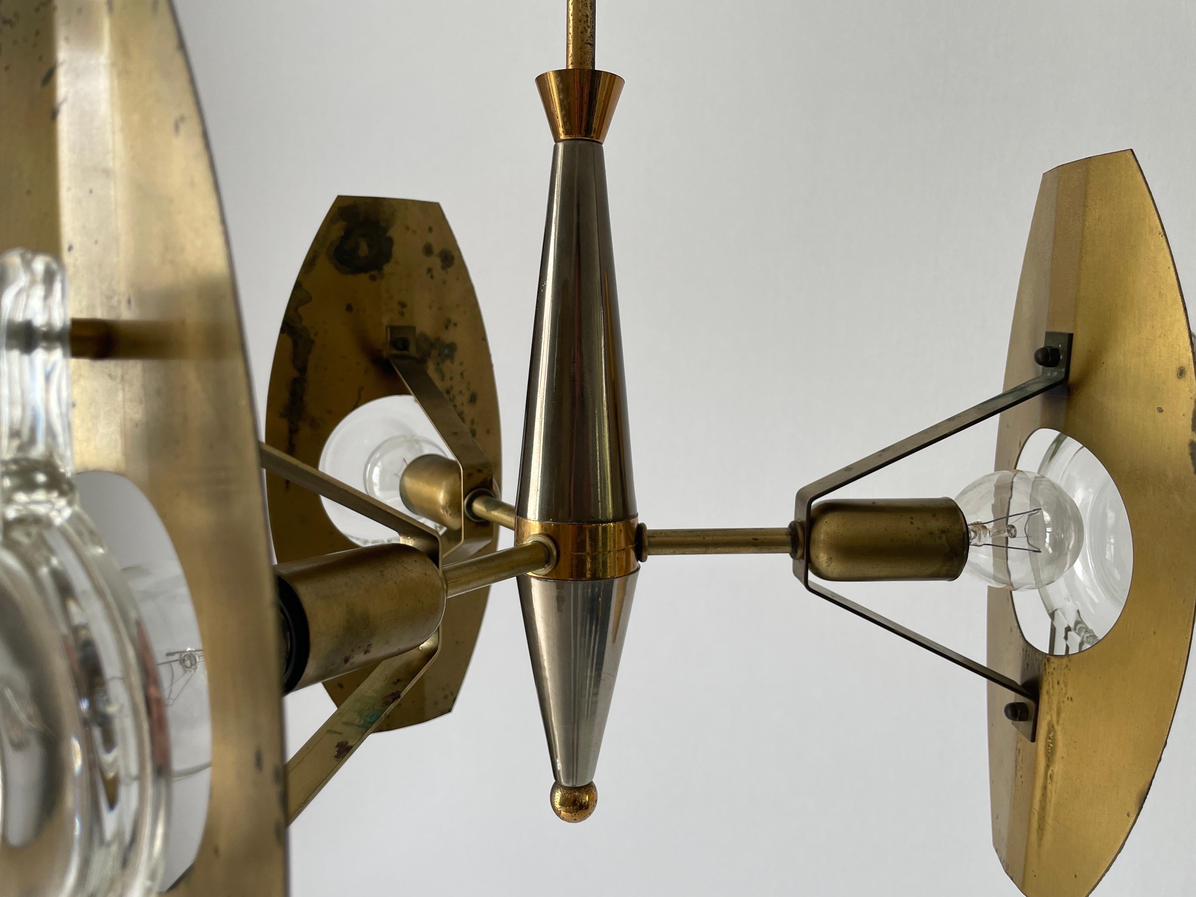 Lampada da soffitto a 3 bracci in ottone e vetro a lente, anni '60, Italia in vendita 7