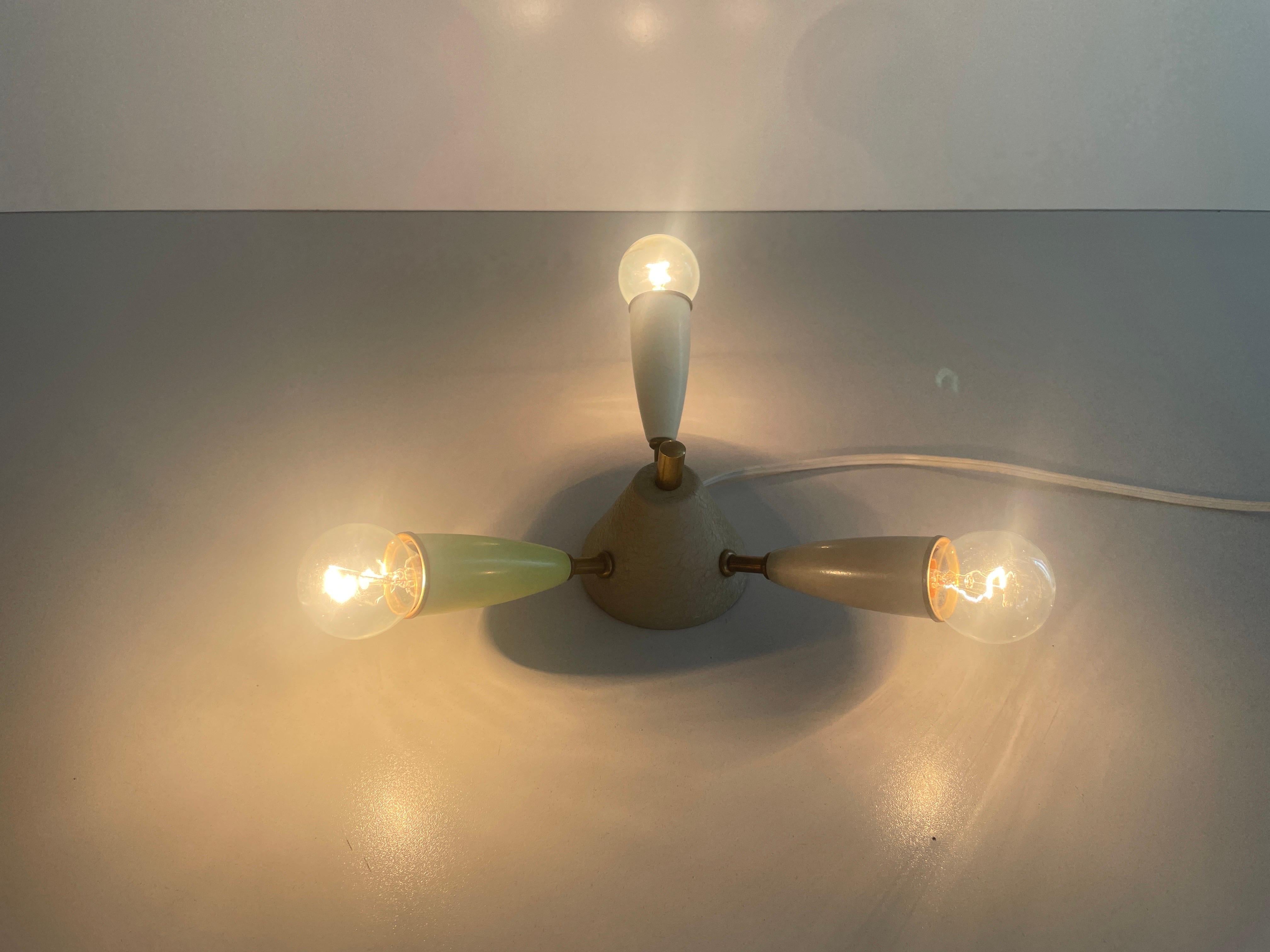 3-armed Coloured Mini Sputnik Flush Mount Light, 1950s, Germany For Sale 4