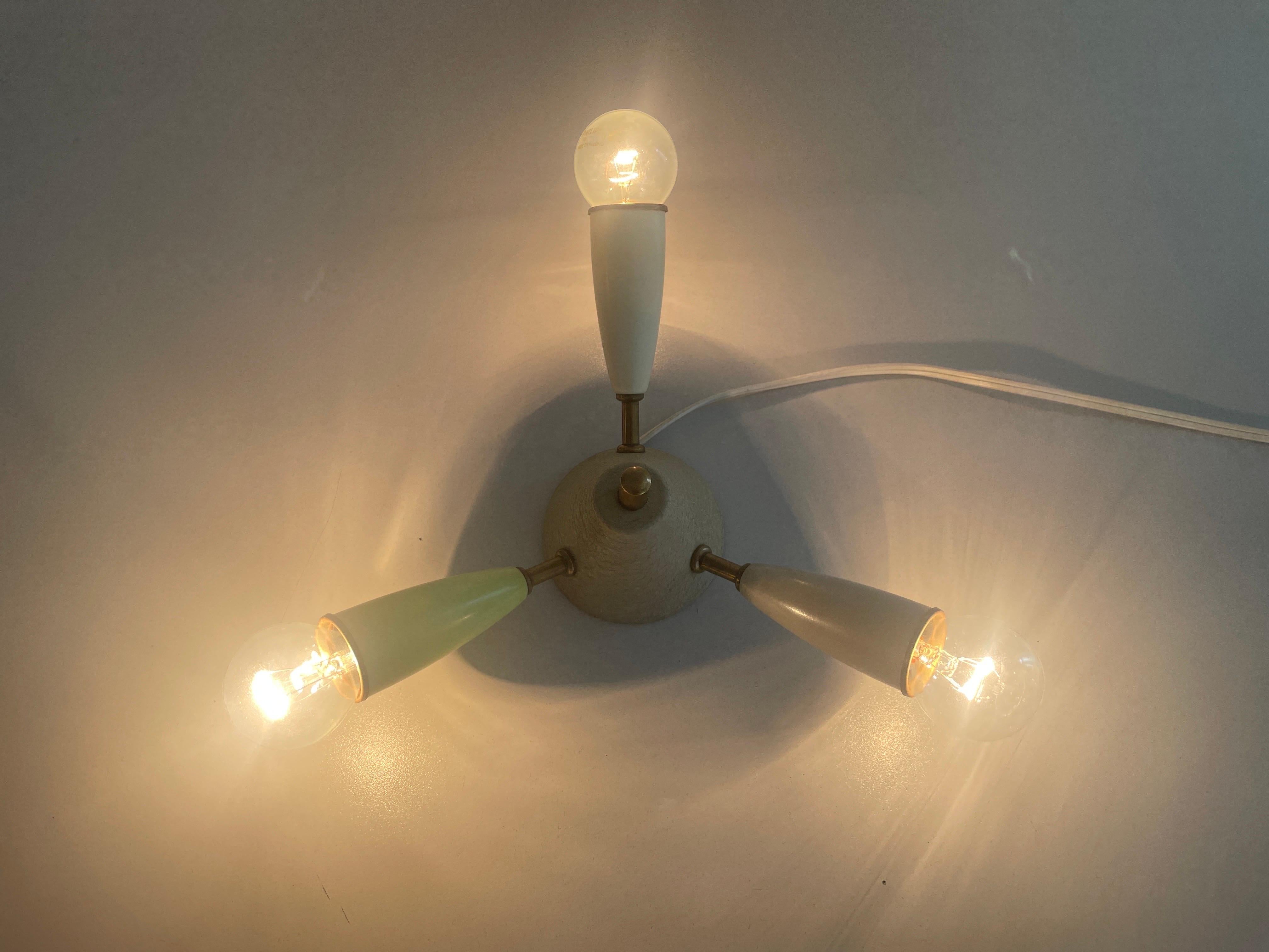 3-armed Coloured Mini Sputnik Flush Mount Light, 1950s, Germany For Sale 5