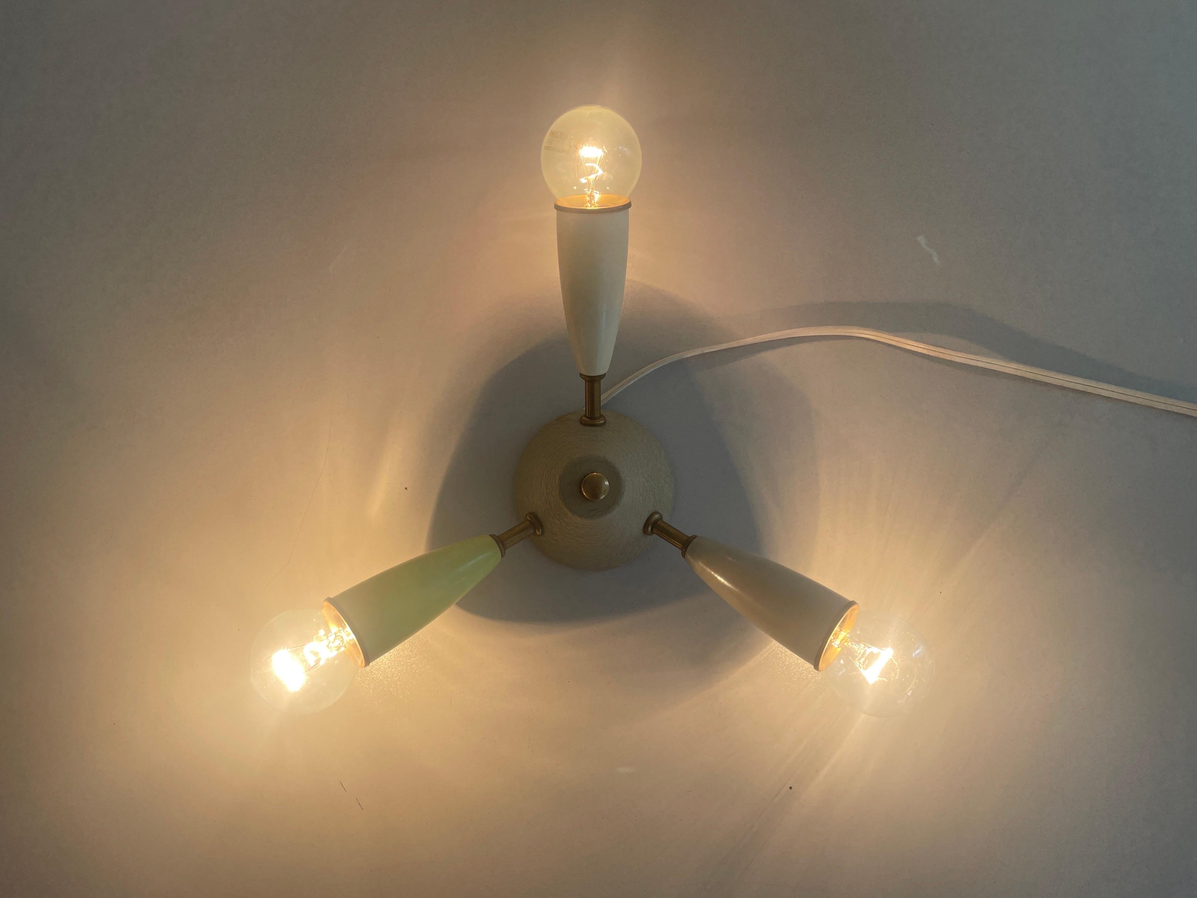 3-armed Coloured Mini Sputnik Flush Mount Light, 1950s, Germany For Sale 6