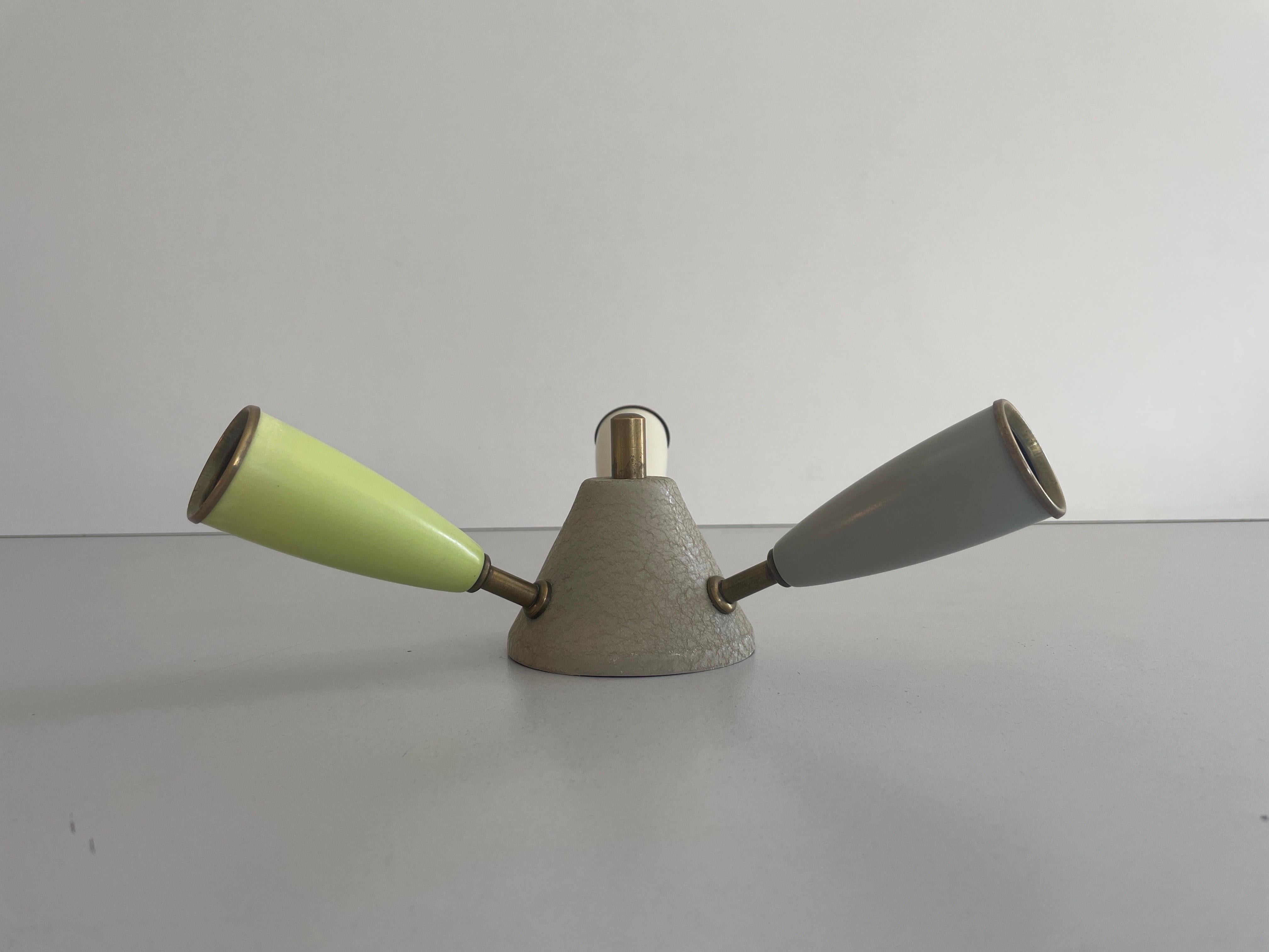 Mid-Century Modern 3-armed Coloured Mini Sputnik Flush Mount Light, 1950s, Germany For Sale