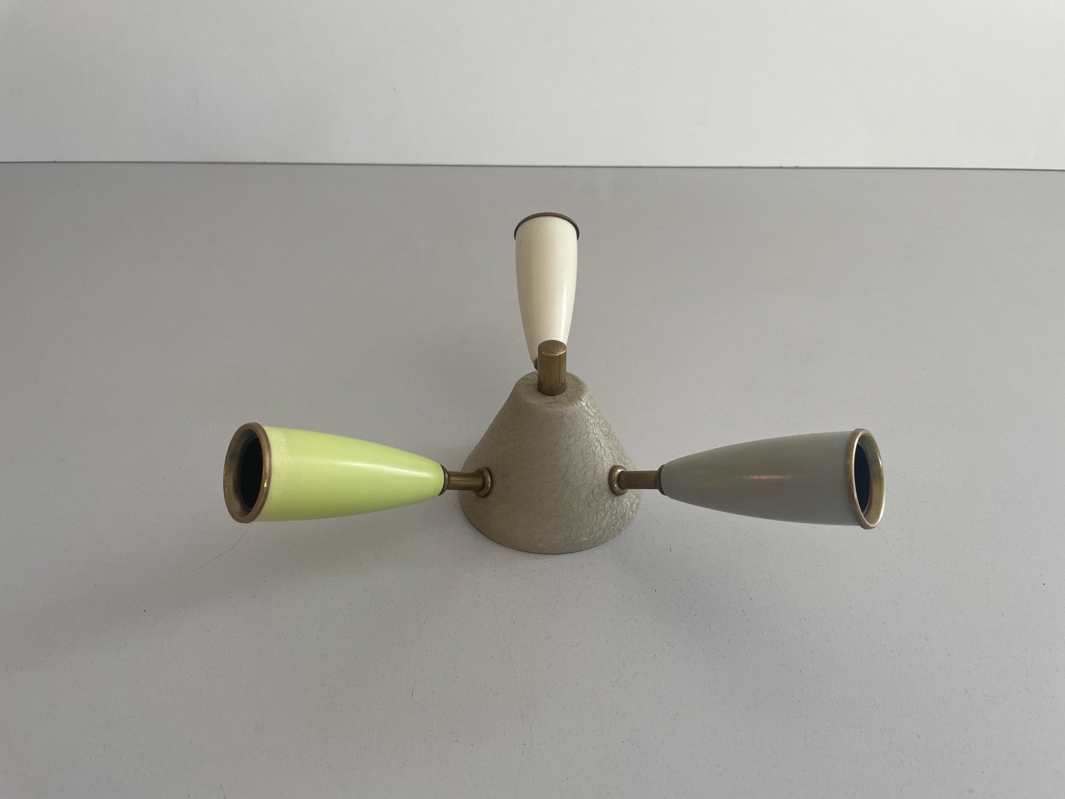 3-armed Coloured Mini Sputnik Flush Mount Light, 1950s, Germany In Excellent Condition For Sale In Hagenbach, DE