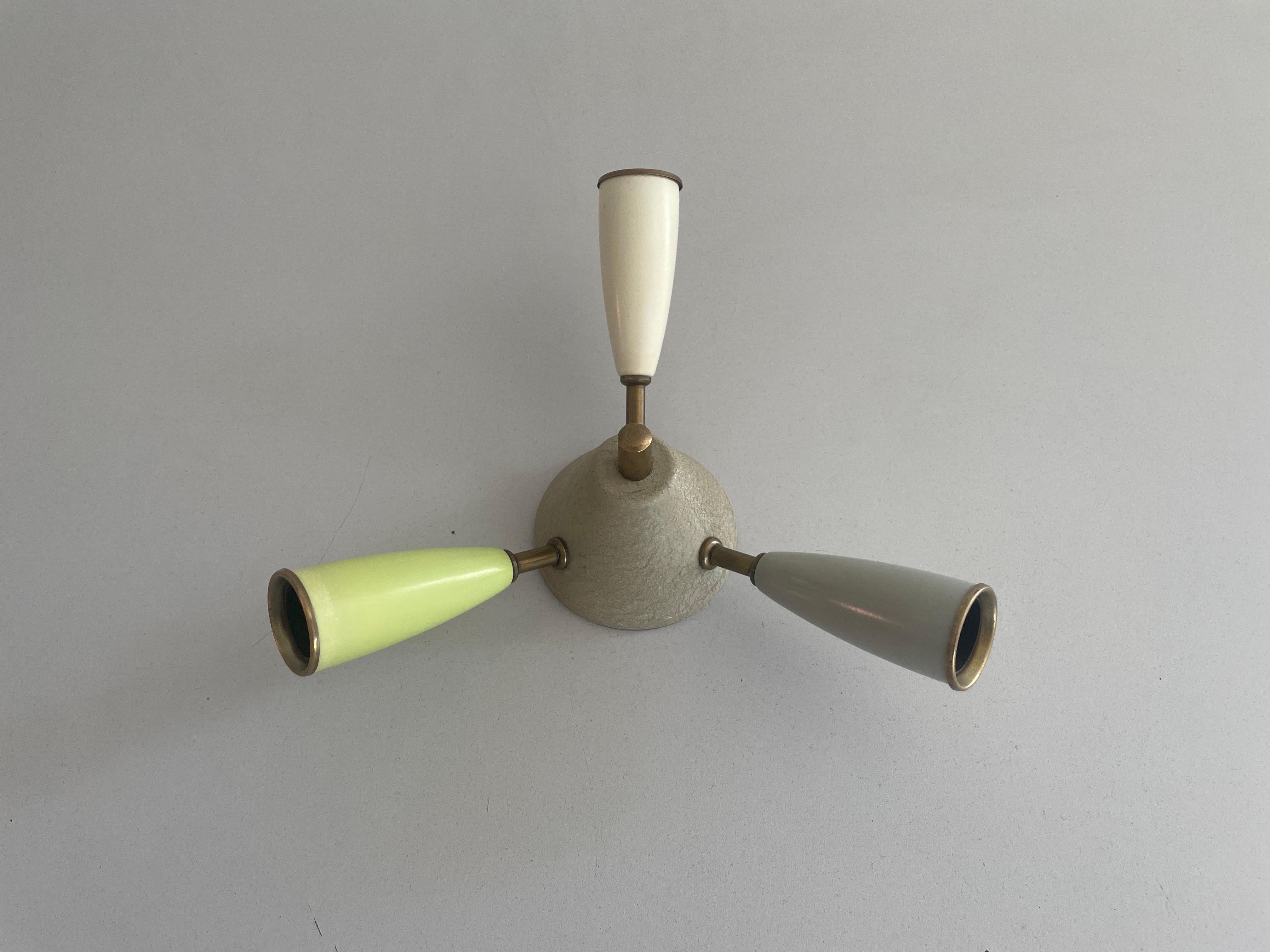 Mid-20th Century 3-armed Coloured Mini Sputnik Flush Mount Light, 1950s, Germany For Sale
