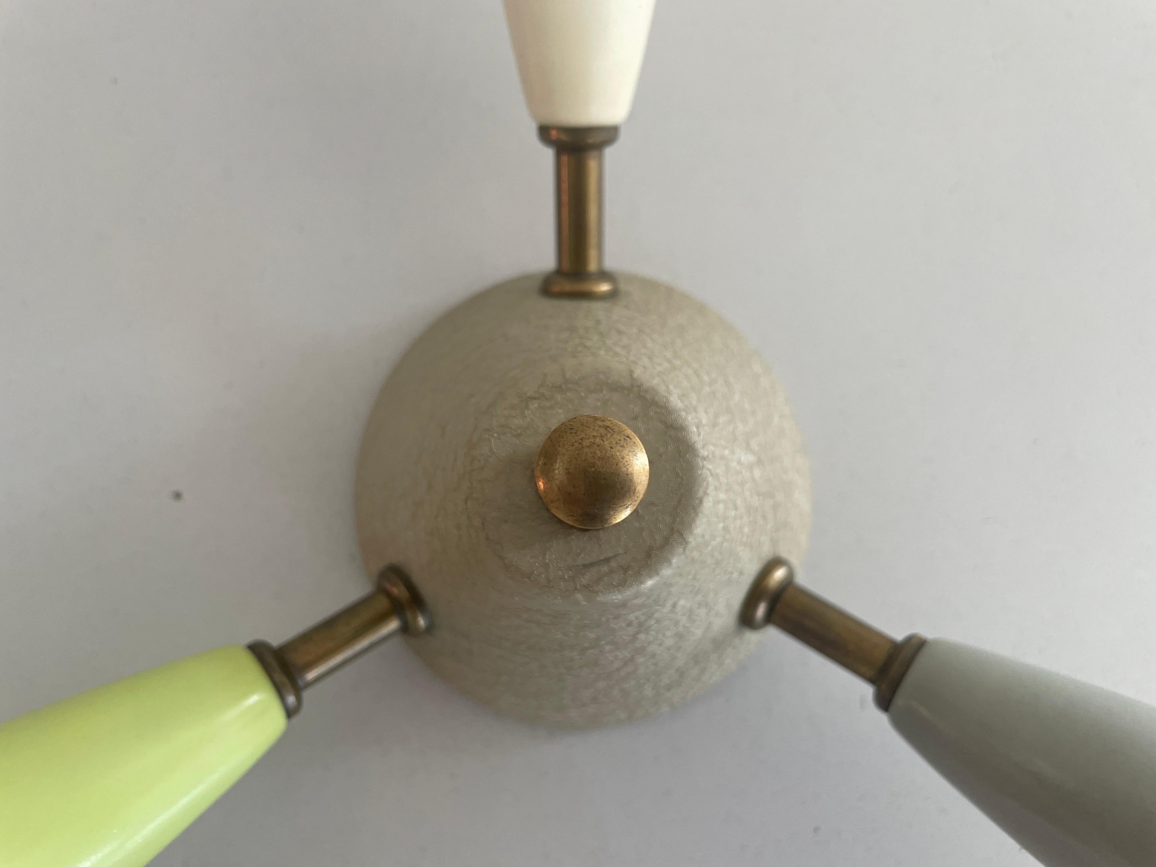 Brass 3-armed Coloured Mini Sputnik Flush Mount Light, 1950s, Germany For Sale