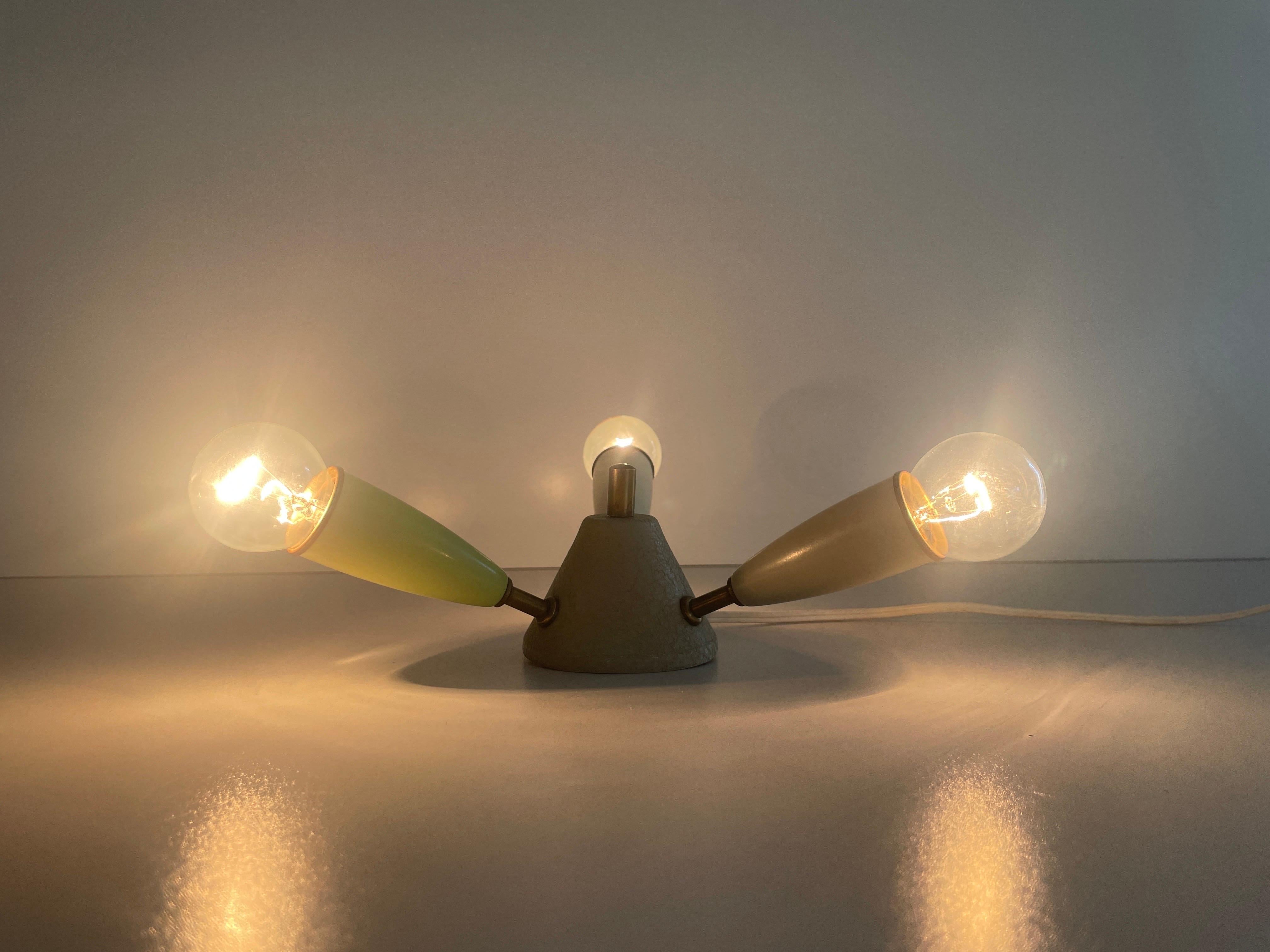 3-armed Coloured Mini Sputnik Flush Mount Light, 1950s, Germany For Sale 1